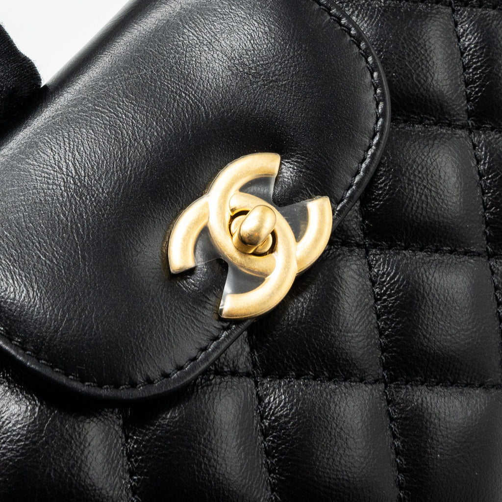 CHANEL 23K MINI SHOPPING BAG CALFSKIN BLACK BRUSHED GHW(MICROCHIP)
