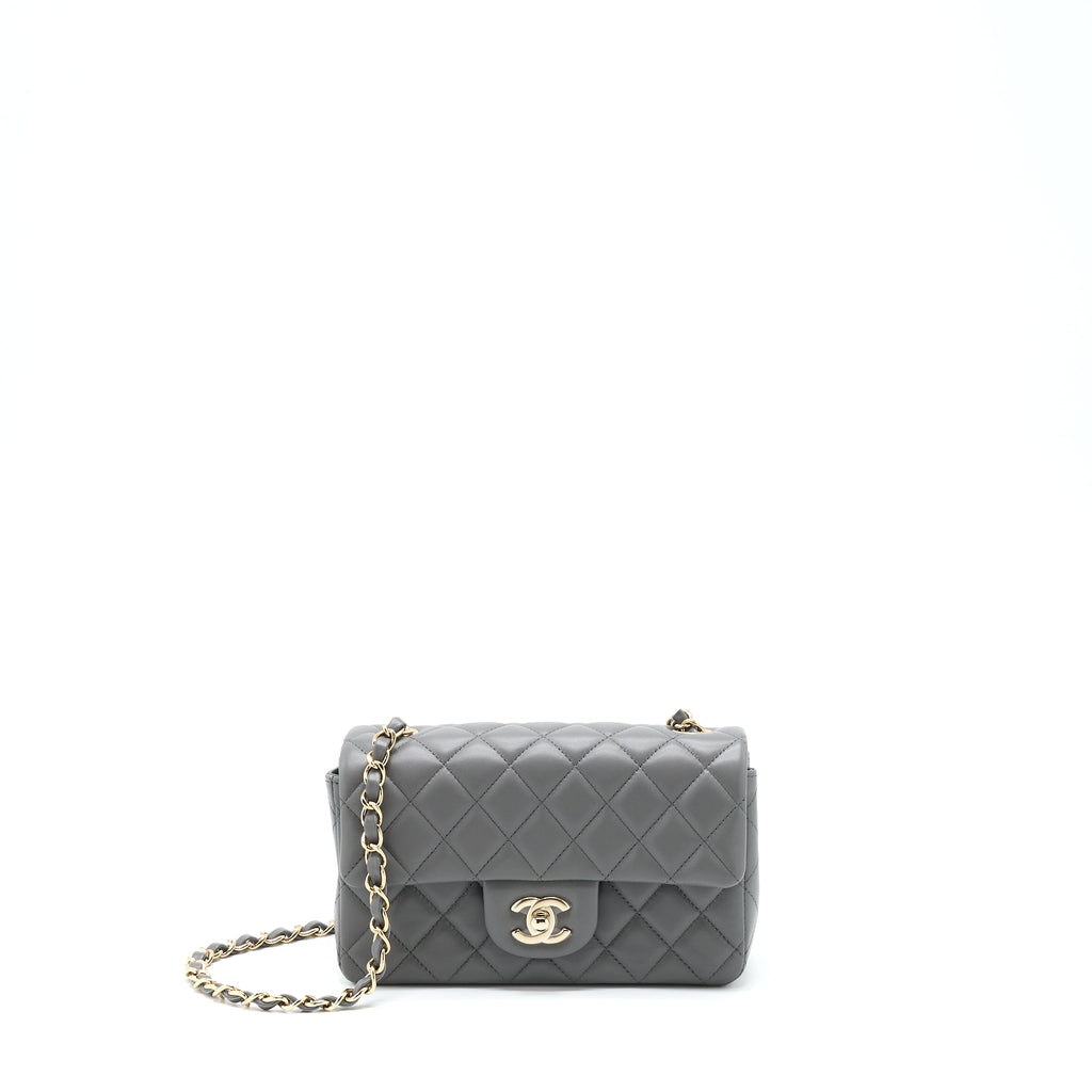 CHANEL 22A MINI RECTANGULAR FLAP BAG LAMBSKIN GREY LGHW (MICROCHIP)