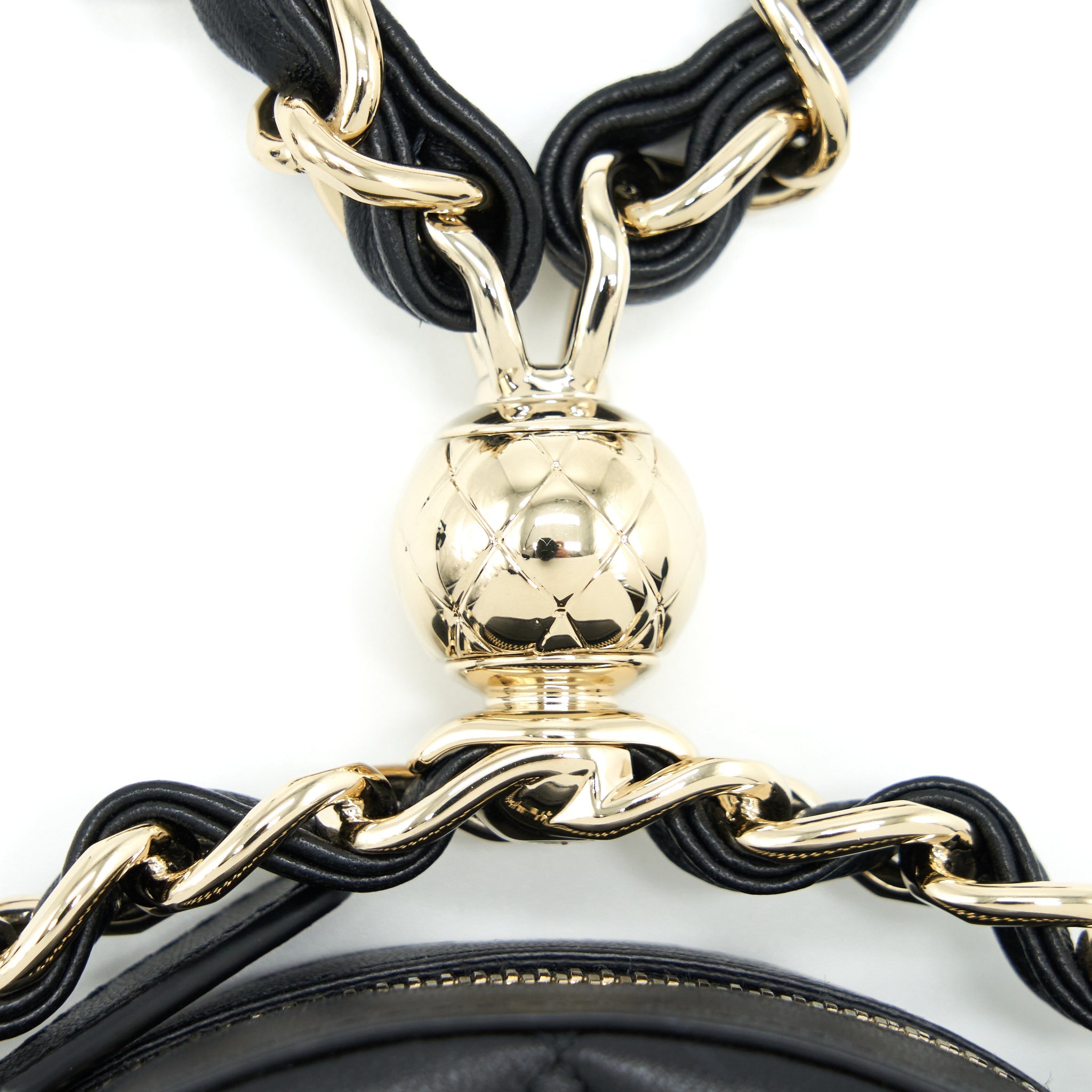 CHANEL ROUND CLUTCH WITH CHAIN LAMBSKIN BLACK LGHW