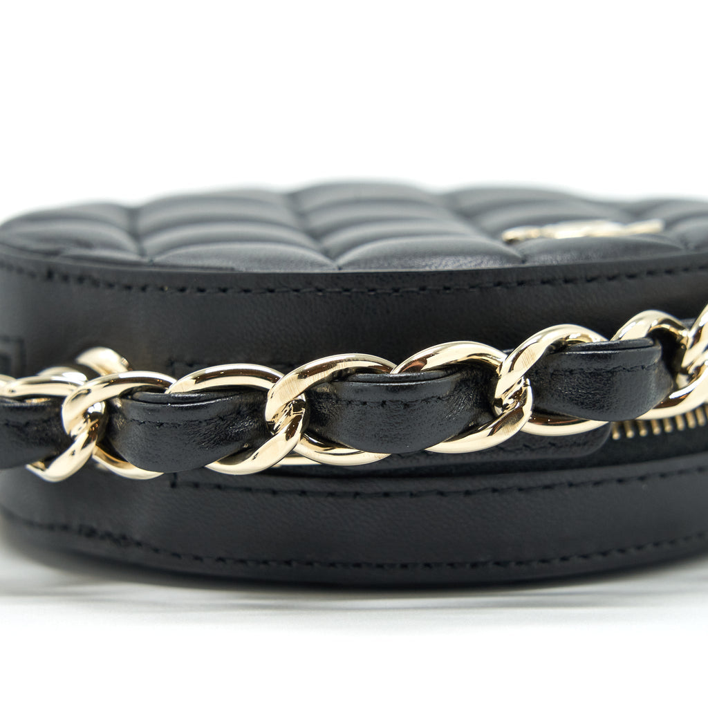 CHANEL ROUND CLUTCH WITH CHAIN LAMBSKIN BLACK LGHW