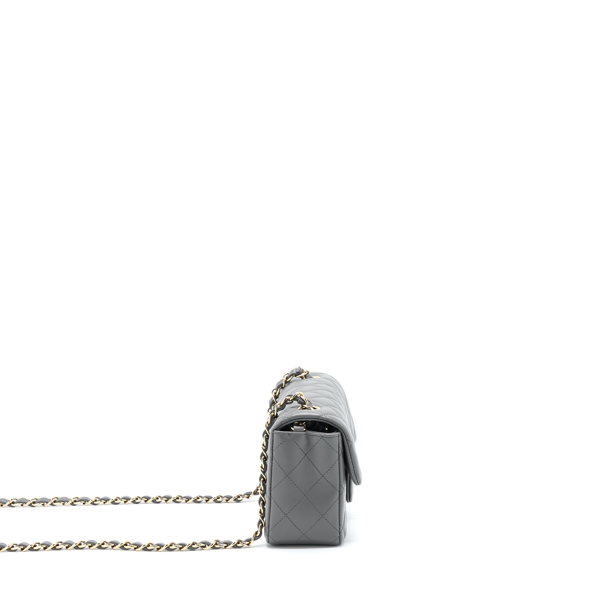 CHANEL 22A MINI RECTANGULAR FLAP BAG LAMBSKIN GREY LGHW (MICROCHIP)