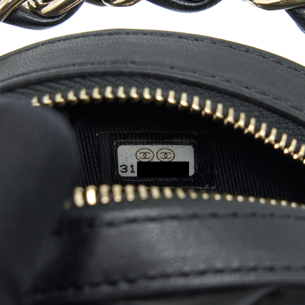CHANEL ROUND CLUTCH WITH CHAIN LAMBSKIN BLACK LGHW