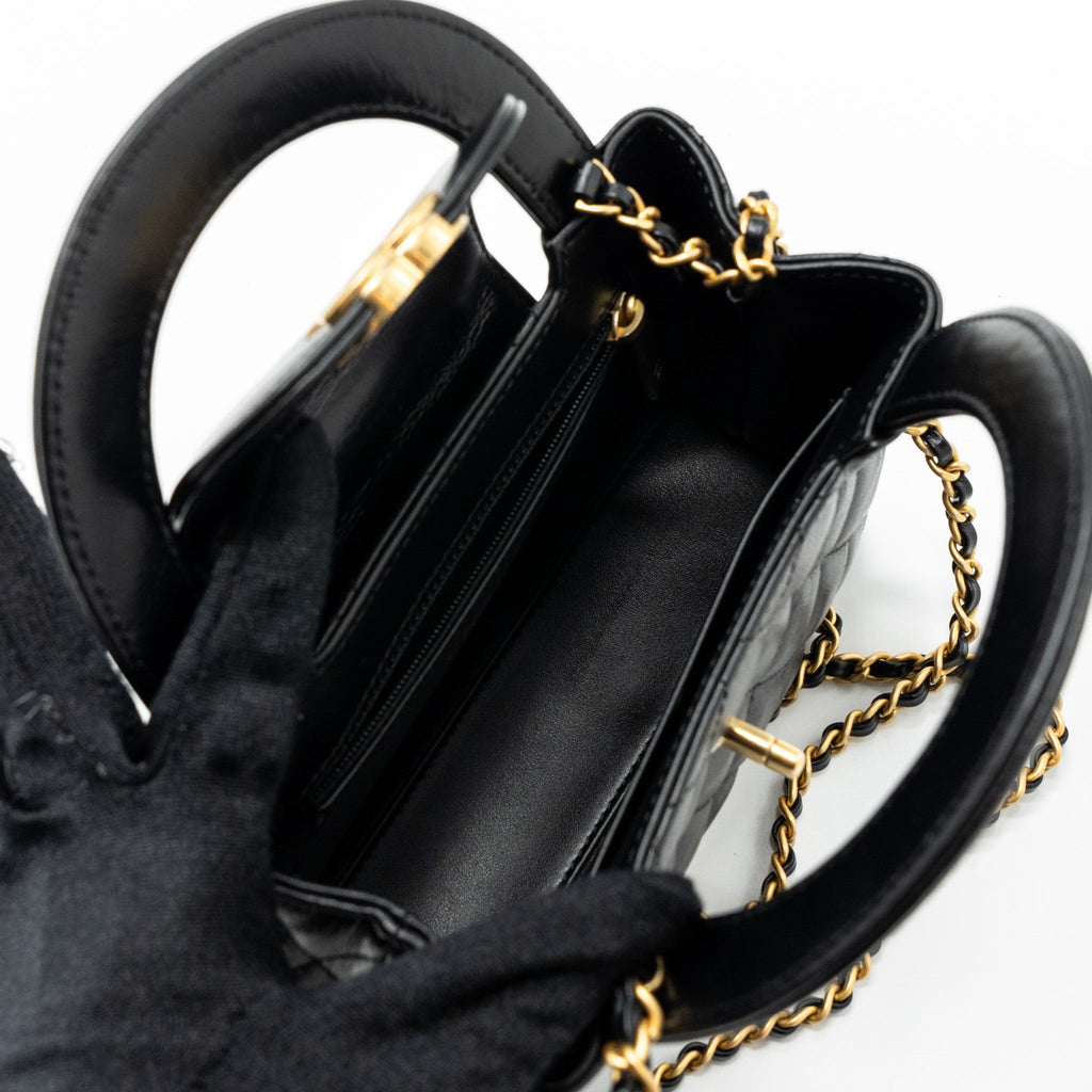 CHANEL 23K MINI SHOPPING BAG CALFSKIN BLACK BRUSHED GHW(MICROCHIP)