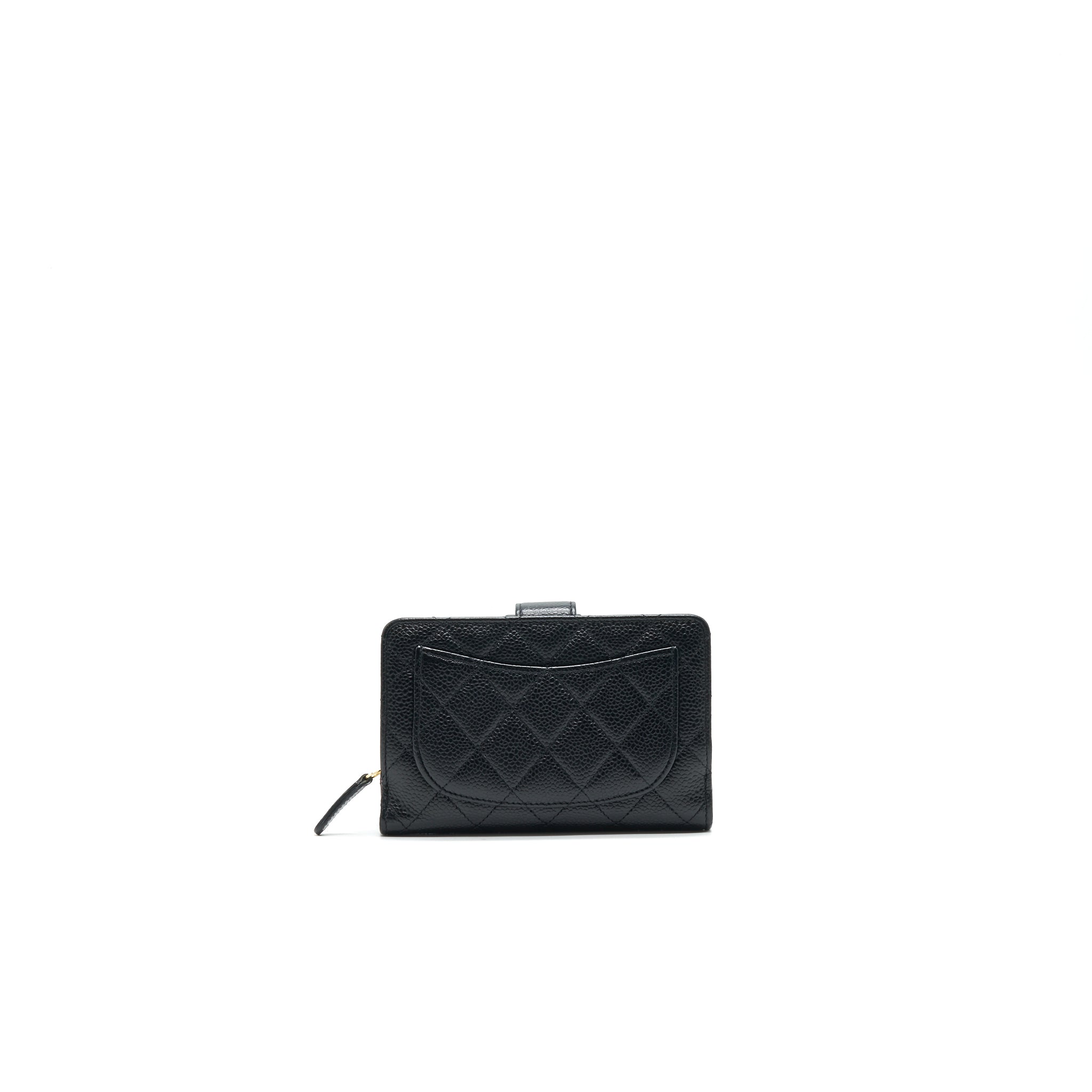 CHANEL QUILTED CC BIFOLD CAVIAR WALLET BLACK GHW