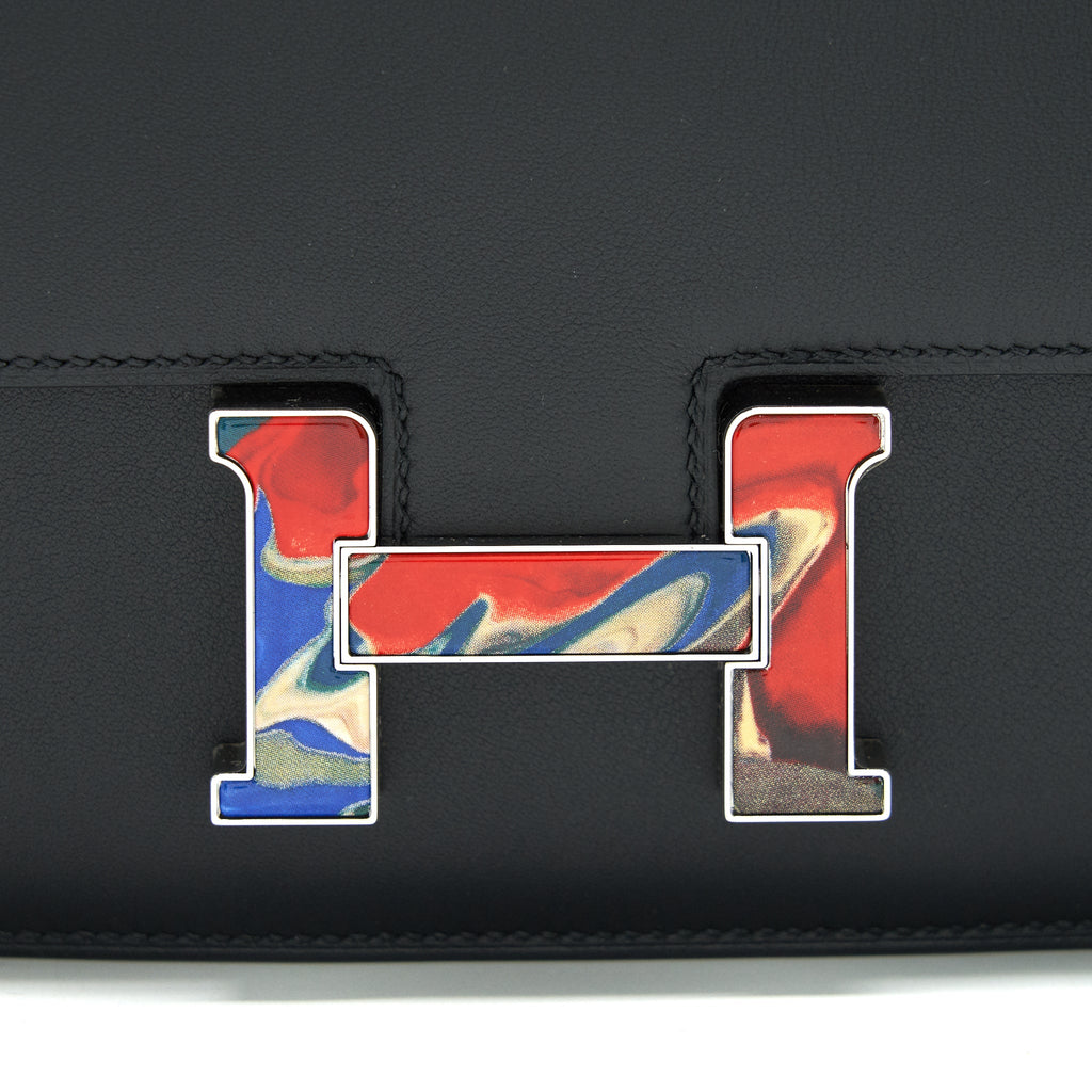 HERMES MINI CONSTANCE BLACK WITH MULTICOLOR BUCKLE SHW SWIFT LEATHER