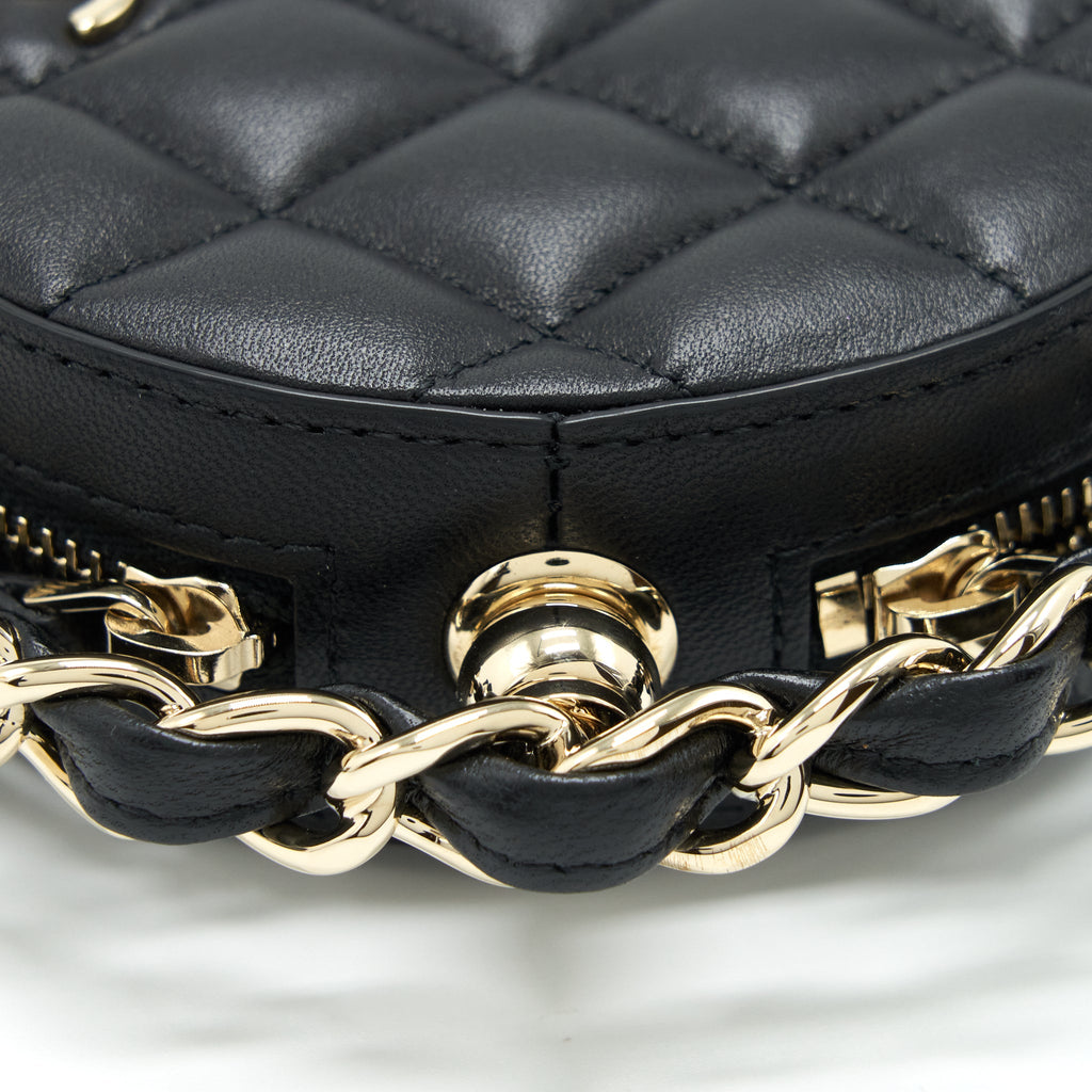 CHANEL ROUND CLUTCH WITH CHAIN LAMBSKIN BLACK LGHW