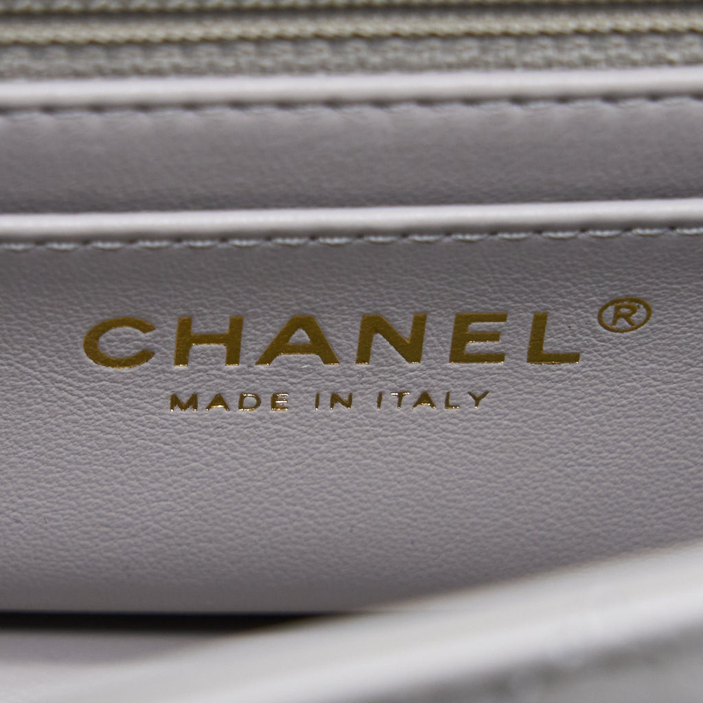 CHANEL PEARL CRUSH MINI RECTANGULAR LAMBSKIN GREY BRUSHED GHW(MICROCHIP)
