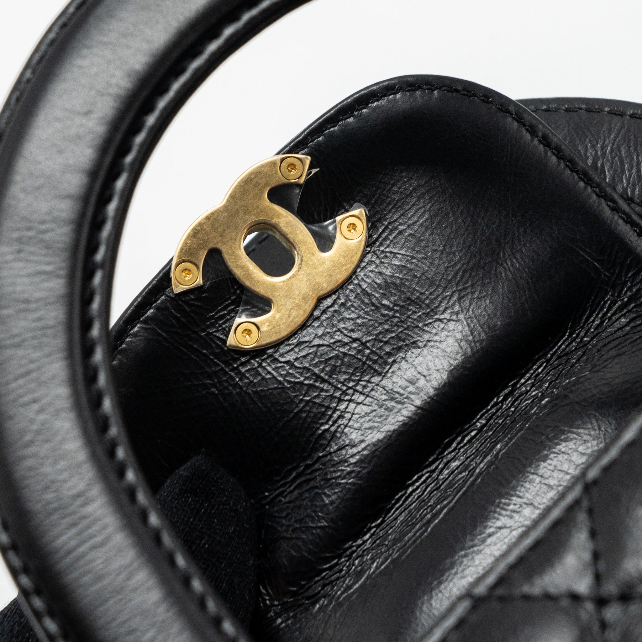 CHANEL 23K MINI SHOPPING BAG CALFSKIN BLACK BRUSHED GHW(MICROCHIP)