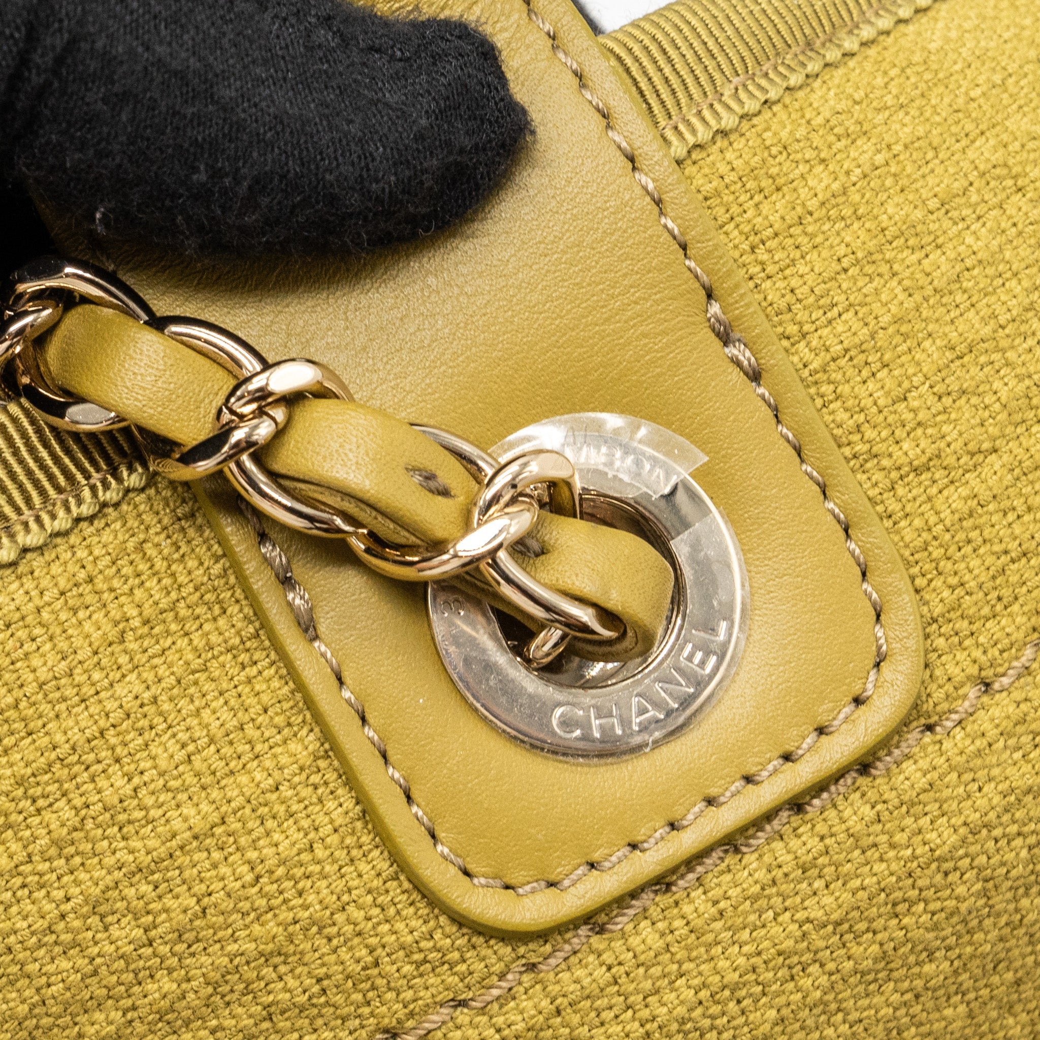CHANEL DEAUVILLE TOTE BAG CANVAS OLIVE GREEN LGHW (MICROCHIP)