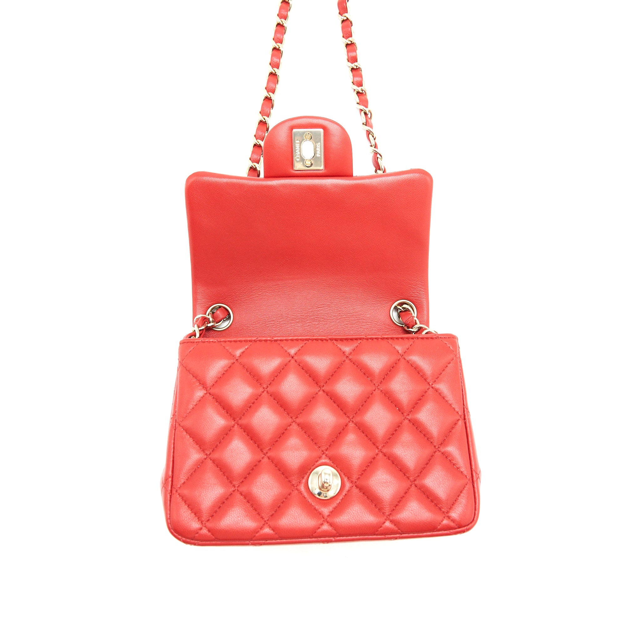 CHANEL MINI SQUARE FLAP BAG RED LGHW