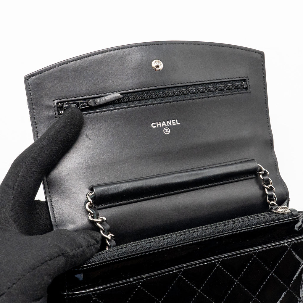 CHANEL WALLET ON CHAIN PATENT LEATHER BLACK SHW