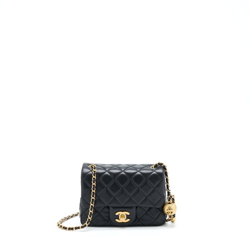 CHANEL PEARL CRUSH MINI SQUARE LAMBSKIN BLACK BRUSHED GHW (MICROCHIP)