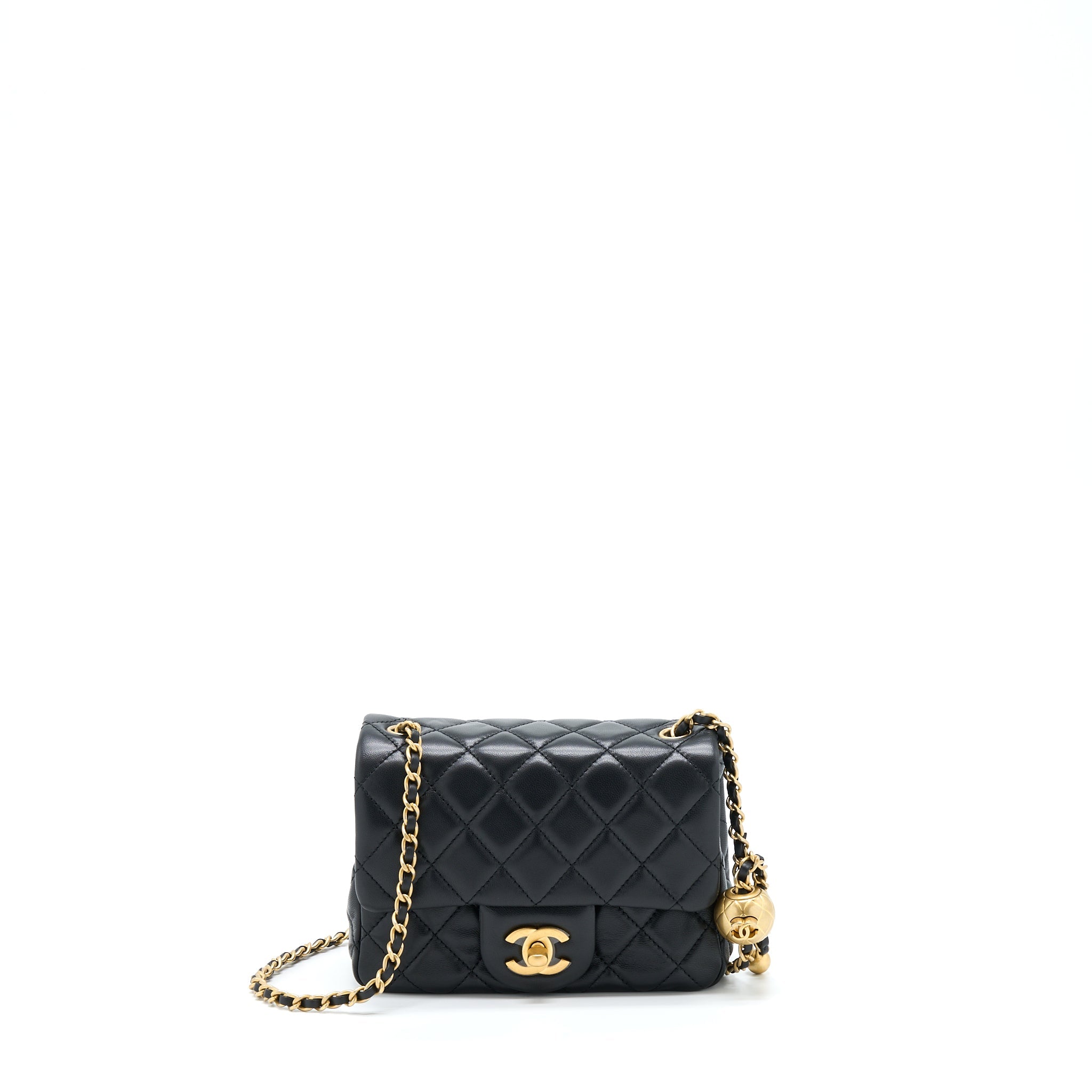 CHANEL PEARL CRUSH MINI SQUARE LAMBSKIN BLACK BRUSHED GHW (MICROCHIP)