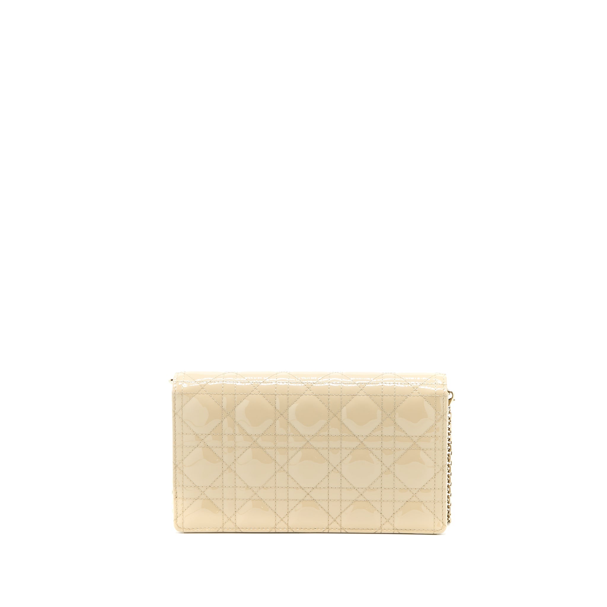 DIOR LADY DIOR POUCH WITH CHAIN PATENT BEIGE LGHW