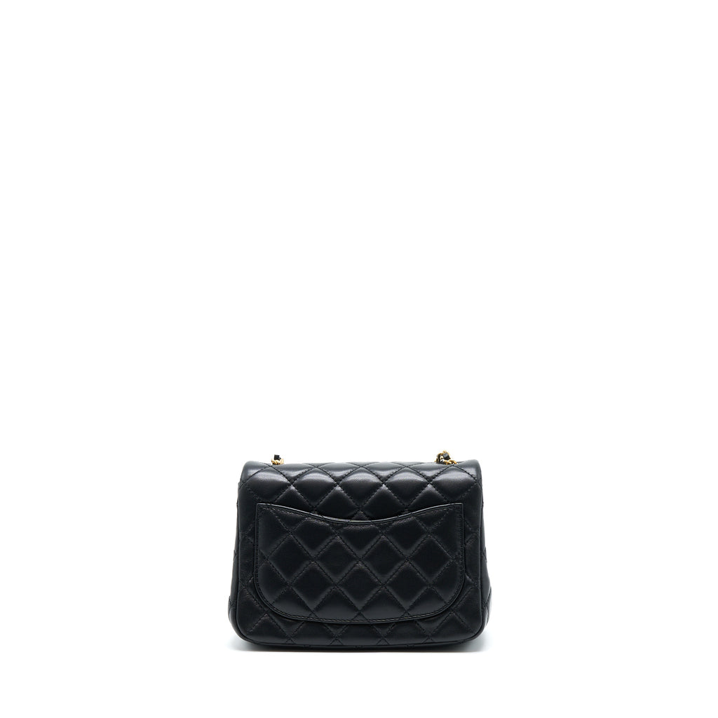 CHANEL PEARL CRUSH MINI SQUARE LAMBSKIN BLACK BRUSHED GHW (MICROCHIP)