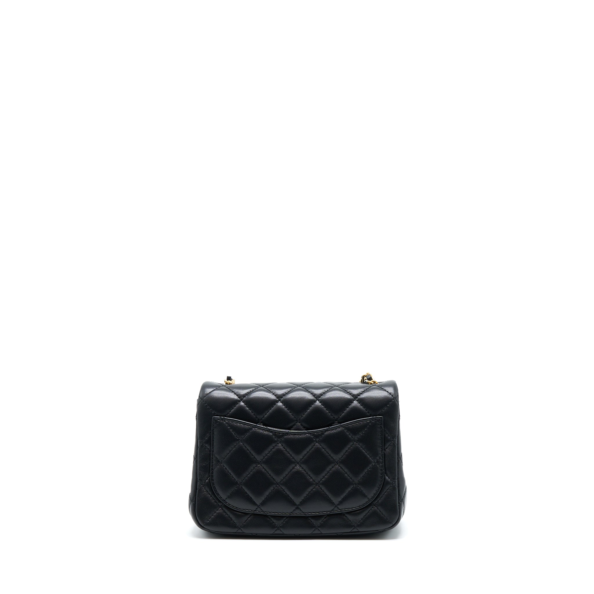 CHANEL PEARL CRUSH MINI SQUARE LAMBSKIN BLACK BRUSHED GHW (MICROCHIP)