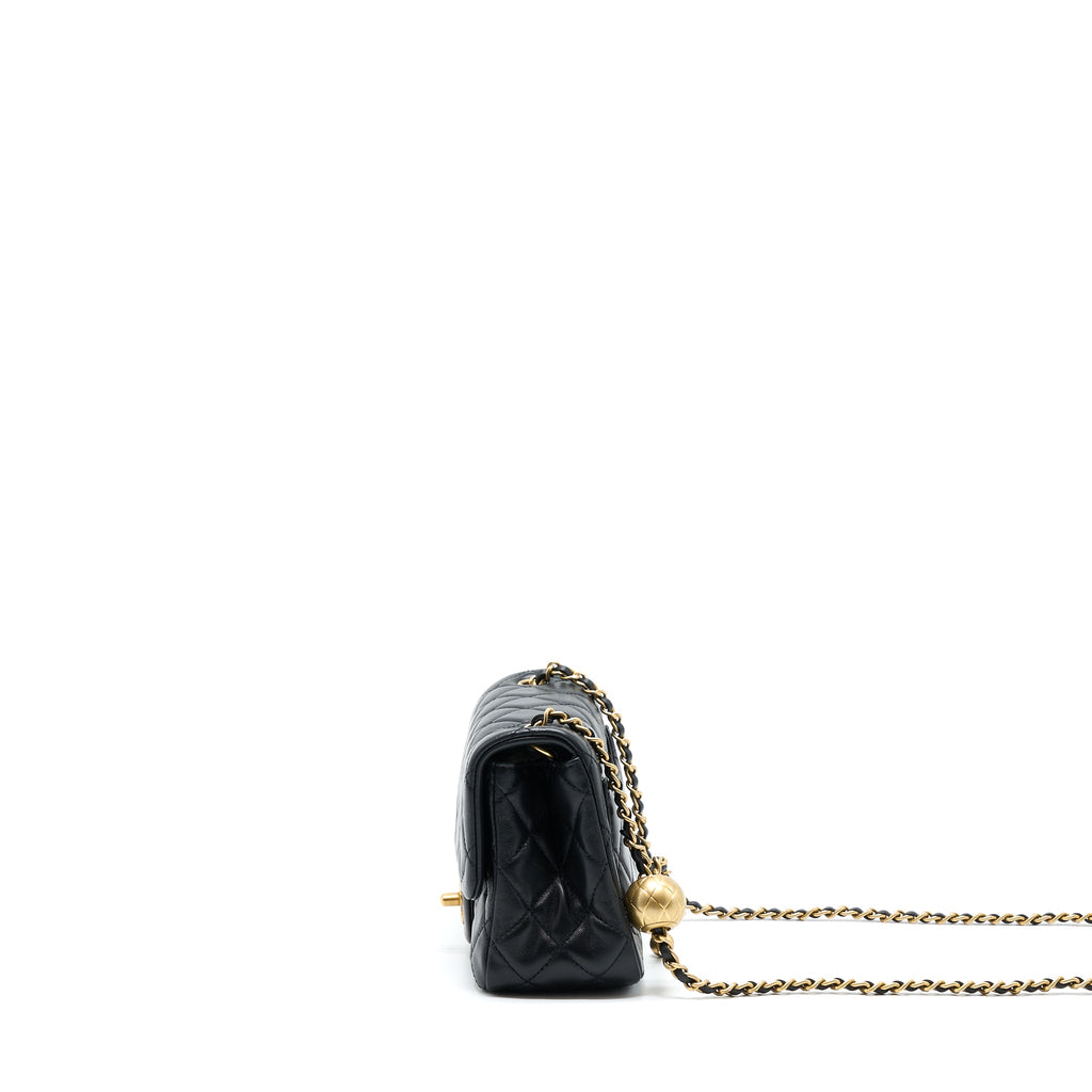 CHANEL PEARL CRUSH MINI SQUARE LAMBSKIN BLACK BRUSHED GHW (MICROCHIP)