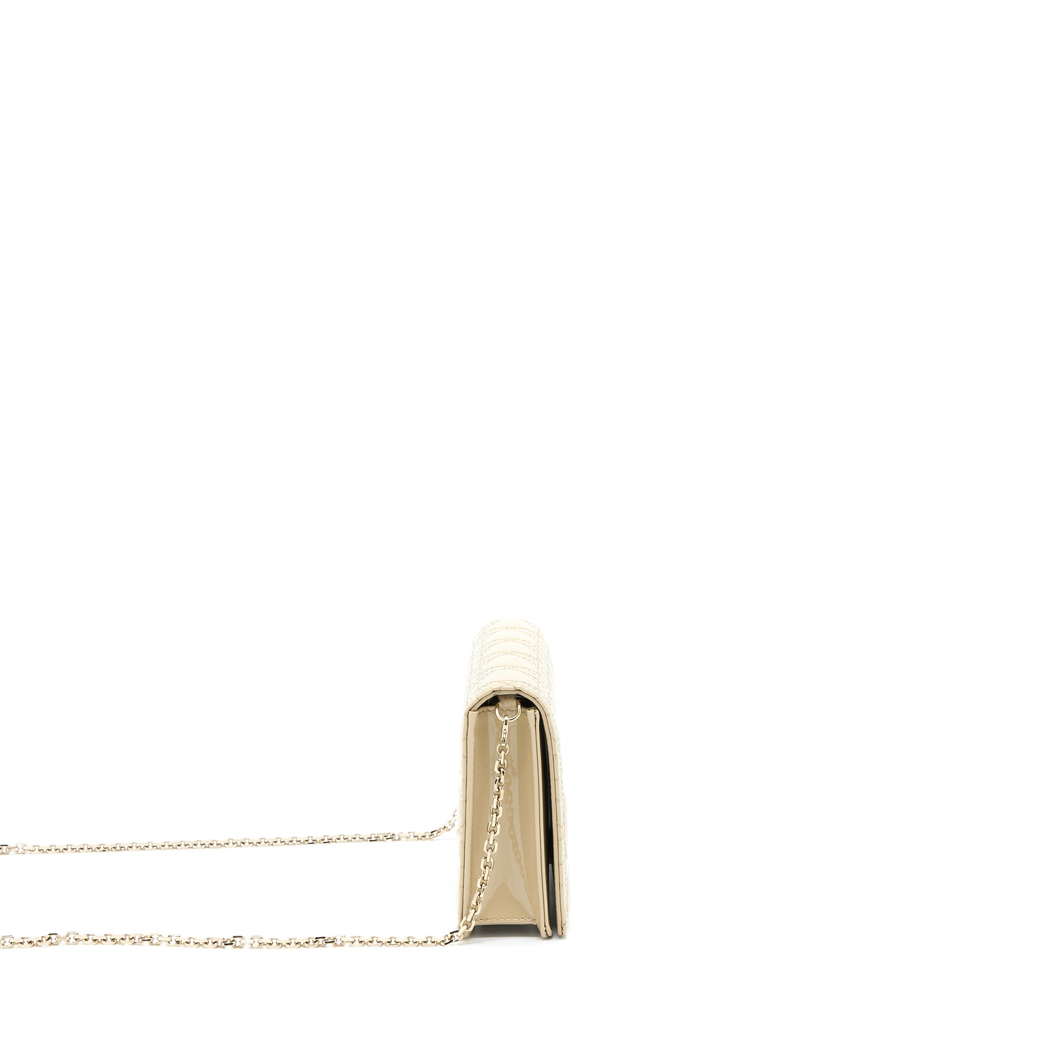 DIOR LADY DIOR POUCH WITH CHAIN PATENT BEIGE LGHW