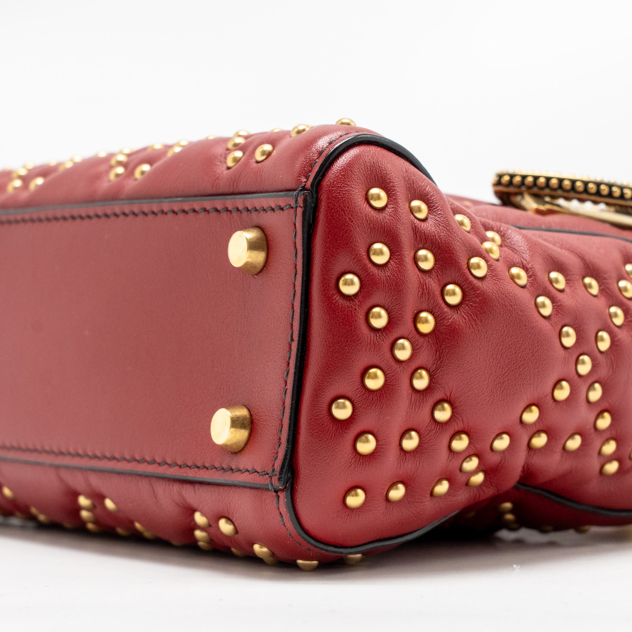 DIOR LOVE CHARM MINI LADY DIOR STUDDED LAMBSKIN RED GHW