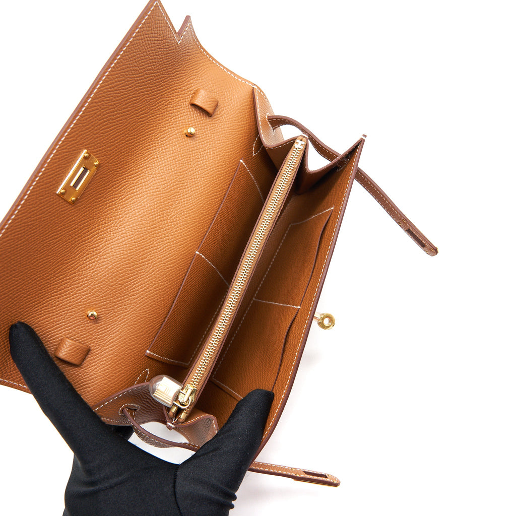 HERMES CLASSIC KELLY TO GO GOLD WITH GHW EPSOM LEATHER