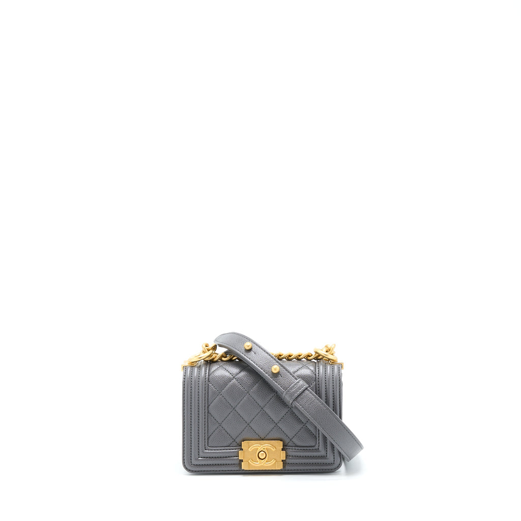 CHANEL MINI BOY BAG CAVIAR GREY BRUSHED GHW (MICROCHIP)