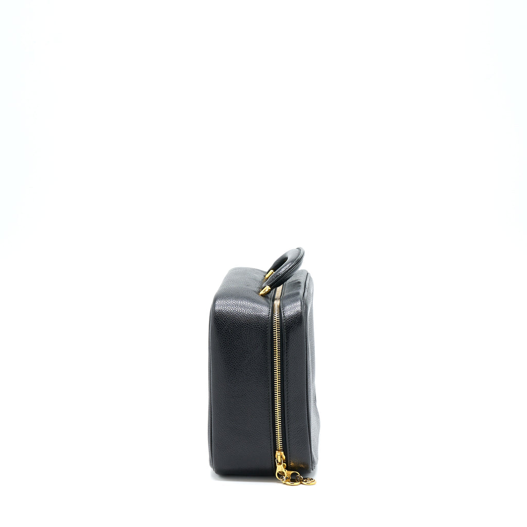 CHANEL VINTAGE CC LOGO VANITY CAVIAR BLACK GHW