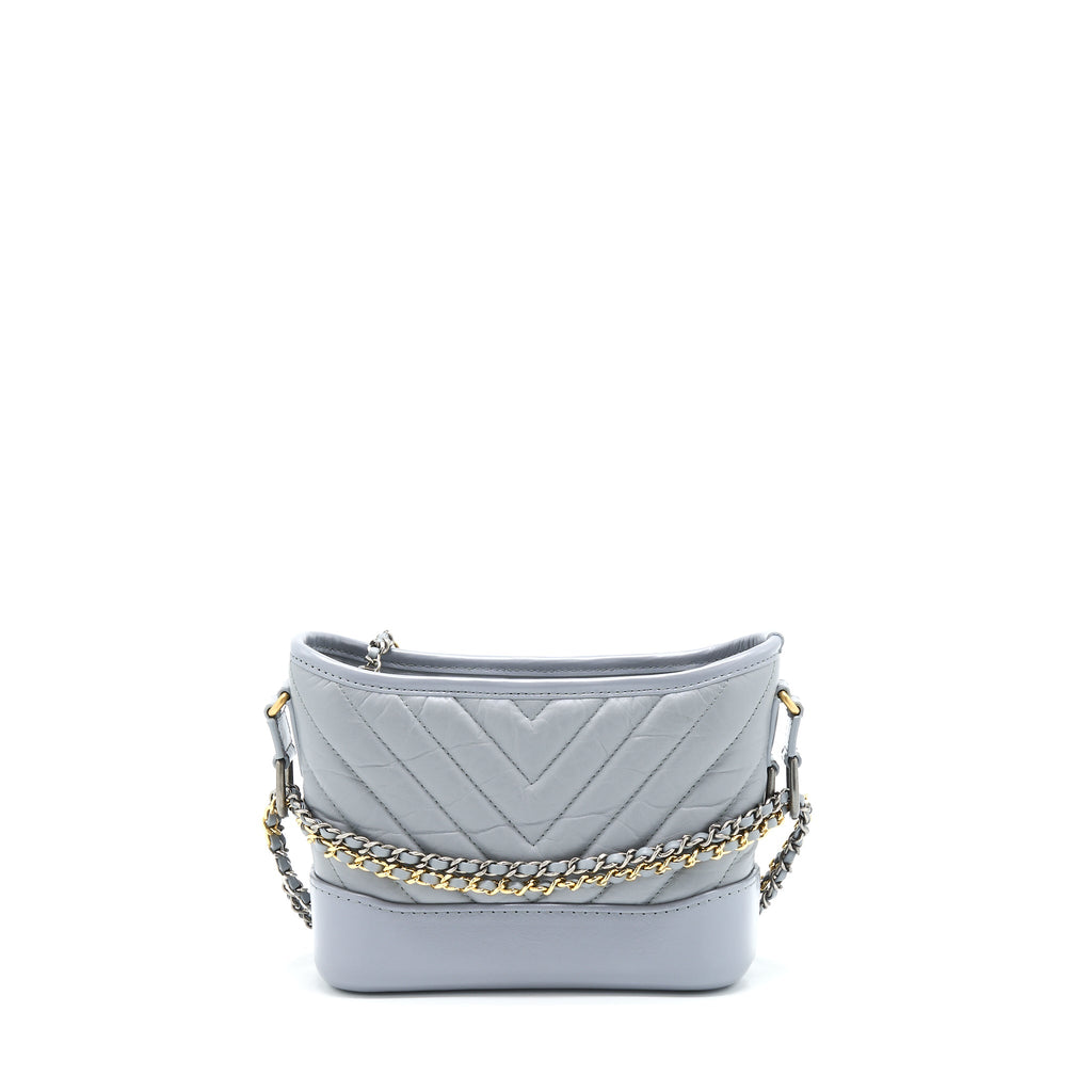 CHANEL CHEVRON SMALL GABRIELLE HOBO BAG AGED CALFSKIN GREY MULTICOLOUR HARDWARE