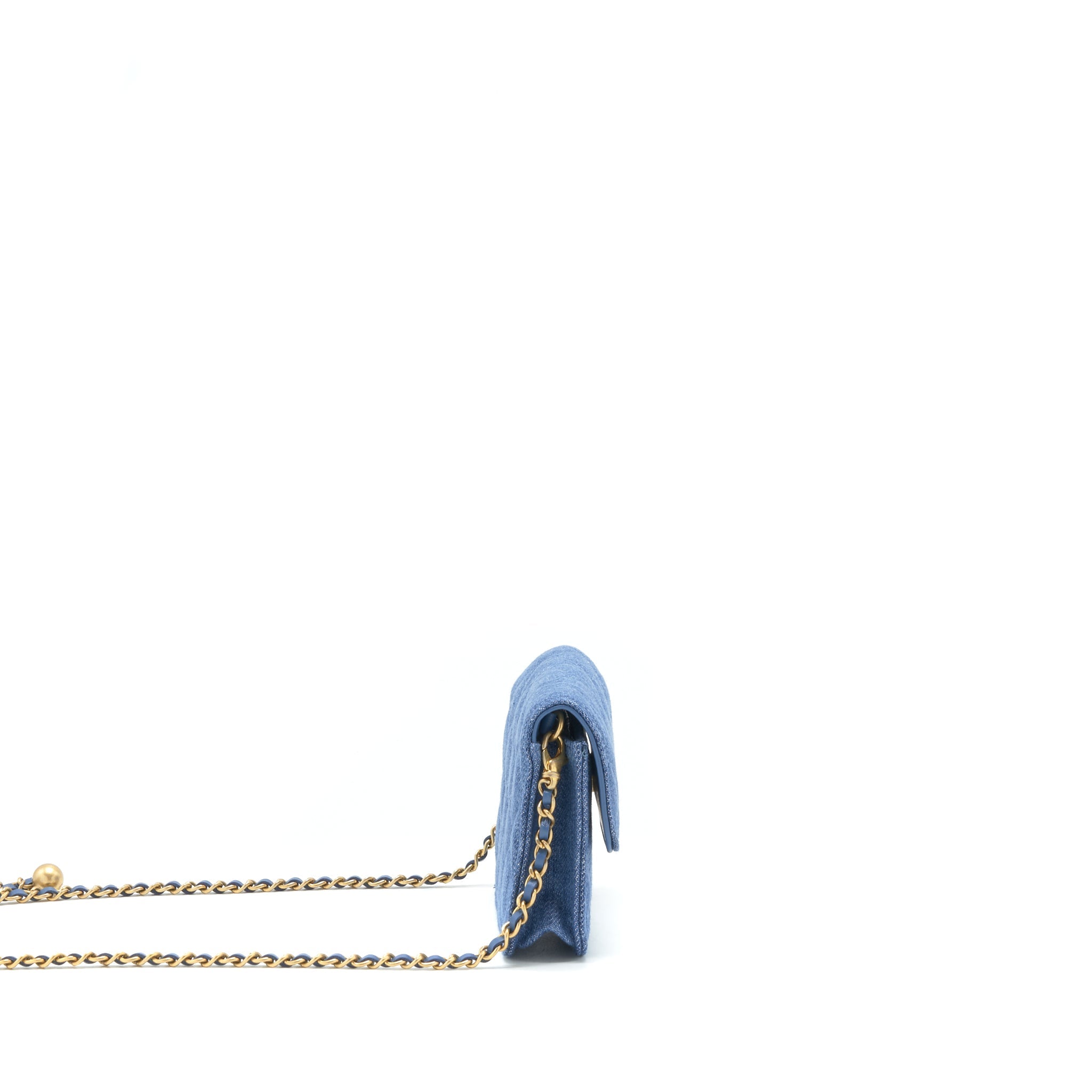 CHANEL PEARL CRUSH MINI FLAP BELT BAG DENIM GHW