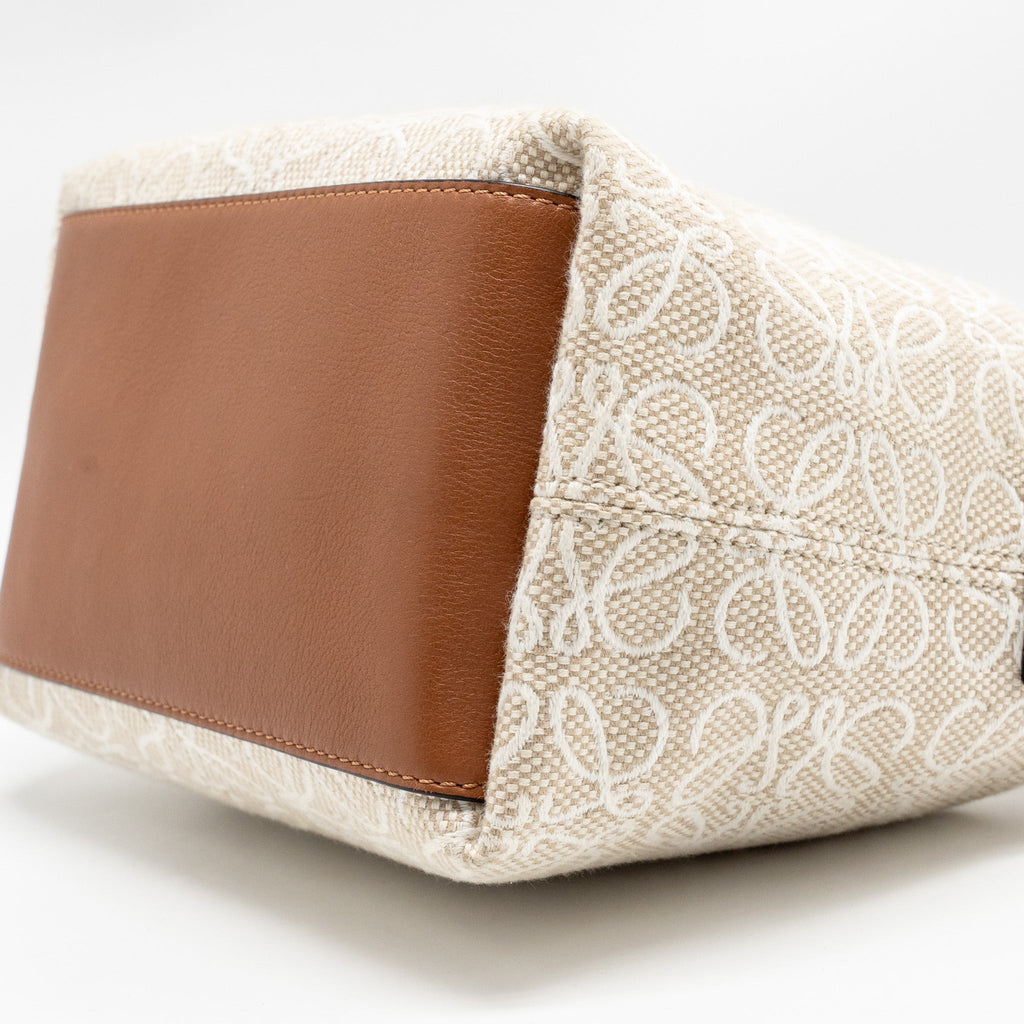 LOEWE SMALL CUBI BAG ANAGRAM JACQUARD CALFSKIN BEIGE/BROWN GHW
