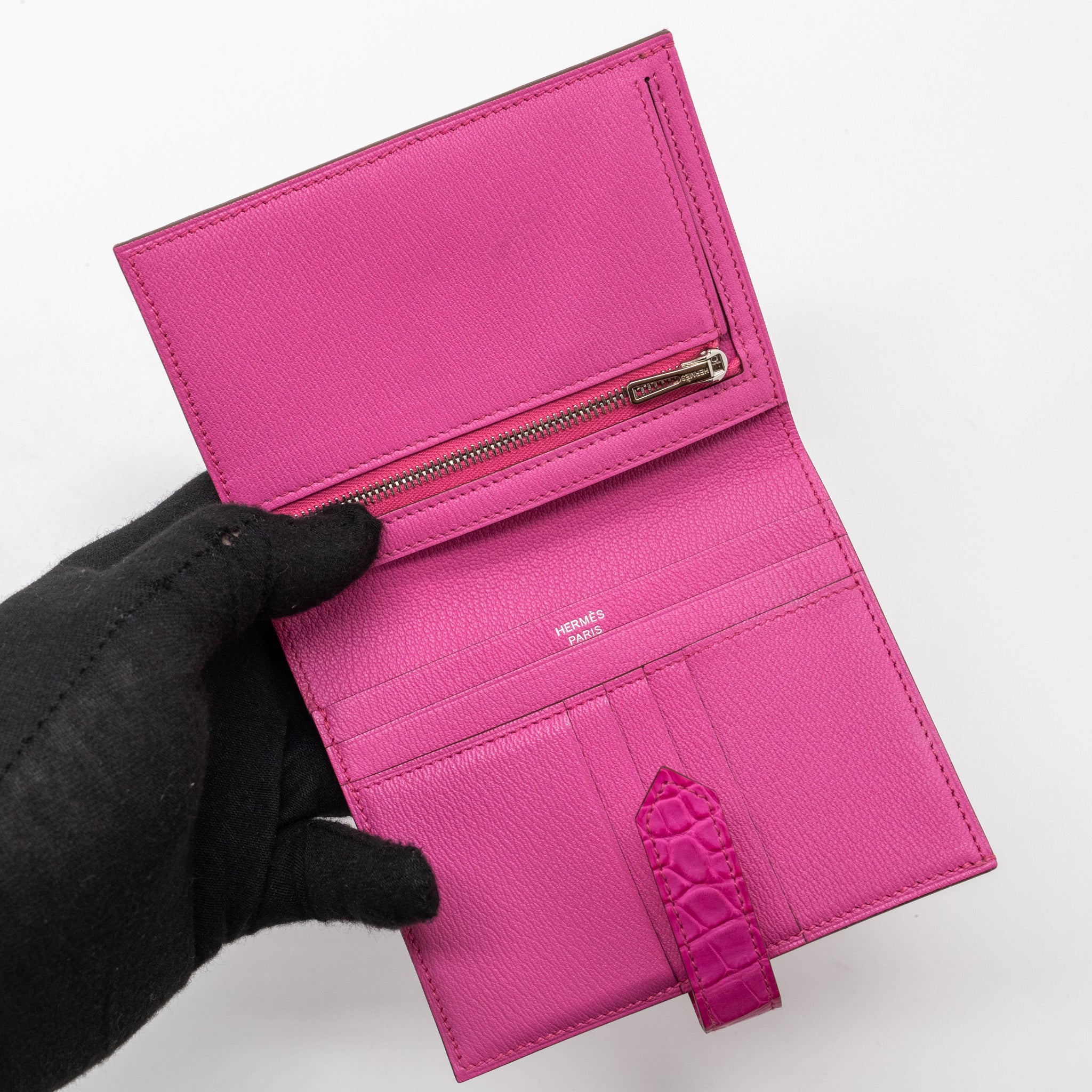 HERMES BEARN WALLET ALLIGATOR MATT PINK SHW