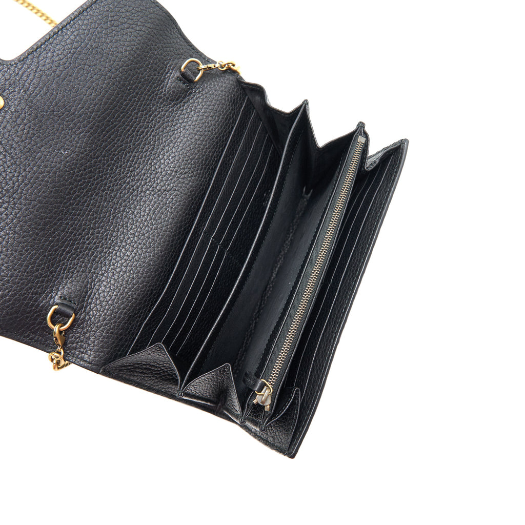 GUCCI GRAINED CALFSKIN GG LOGO WALLET ON CHAIN WITH GHW