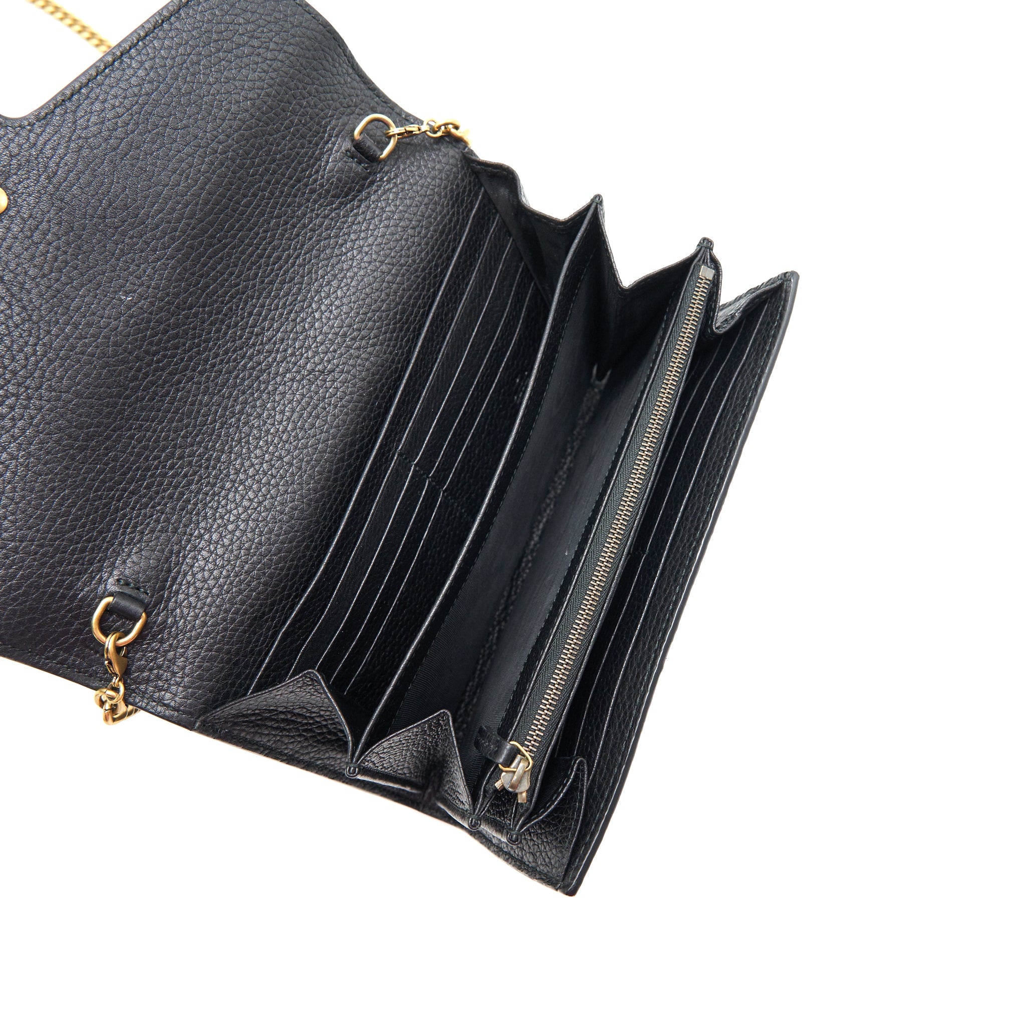 GUCCI GRAINED CALFSKIN GG LOGO WALLET ON CHAIN WITH GHW