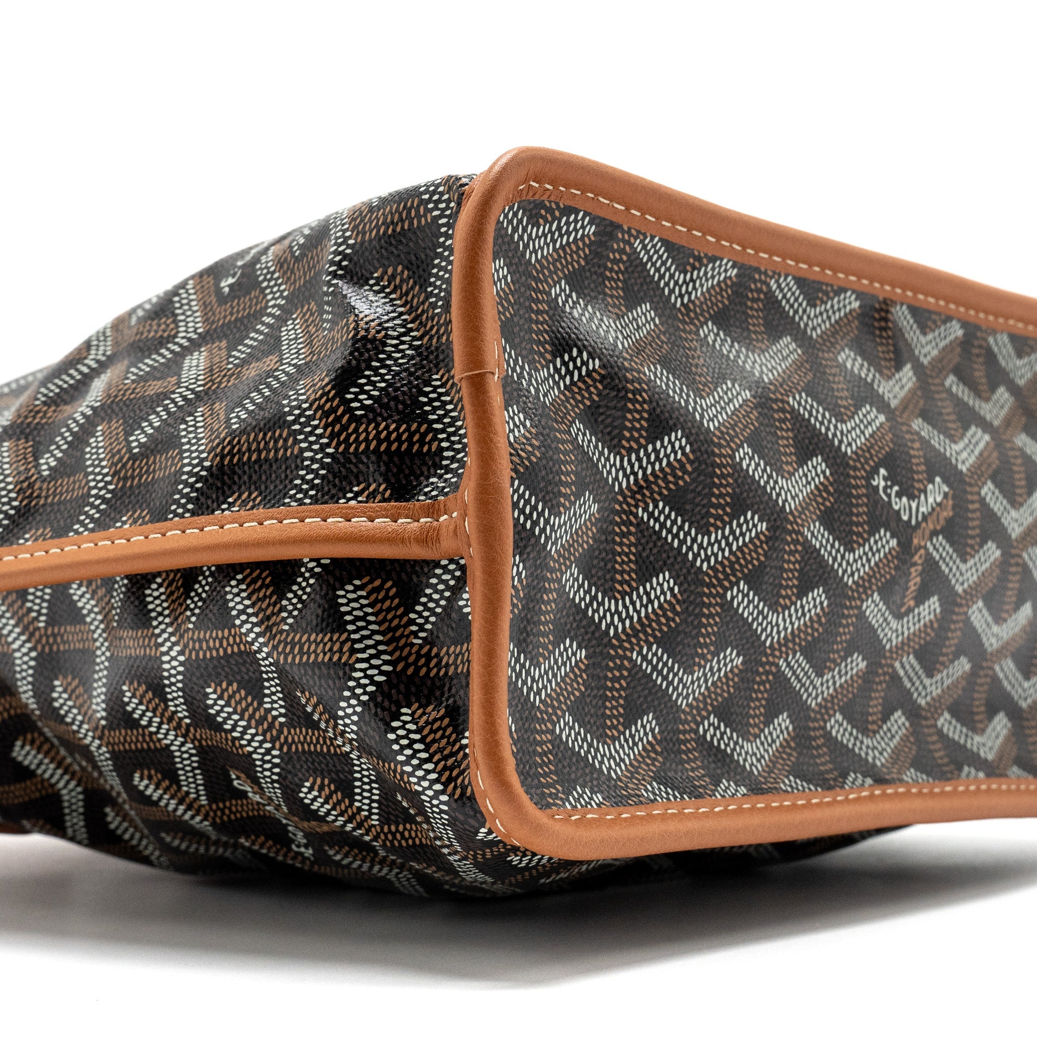 GOYARD ANJOU MINI TOTE BAG GOYARDLINE CANVAS/CALFSKIN BLACK/TAN SHW