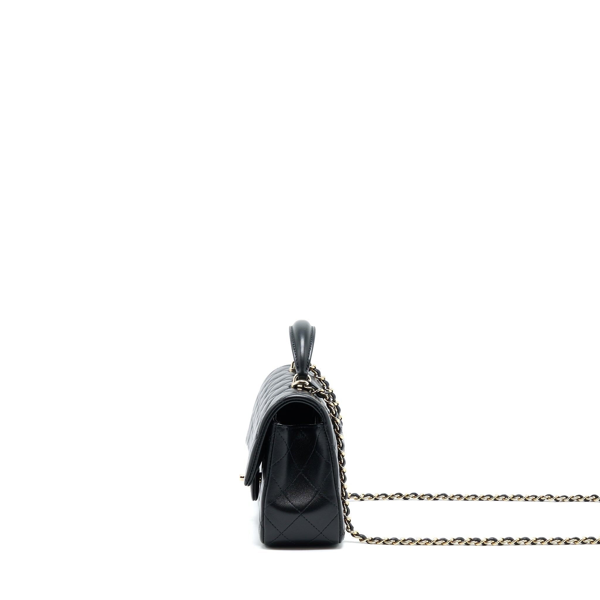 CHANEL 22A TOP HANDLE MINI RECTANGULAR FLAP BAG LAMBSKIN BLACK GHW (MICROCHIP)