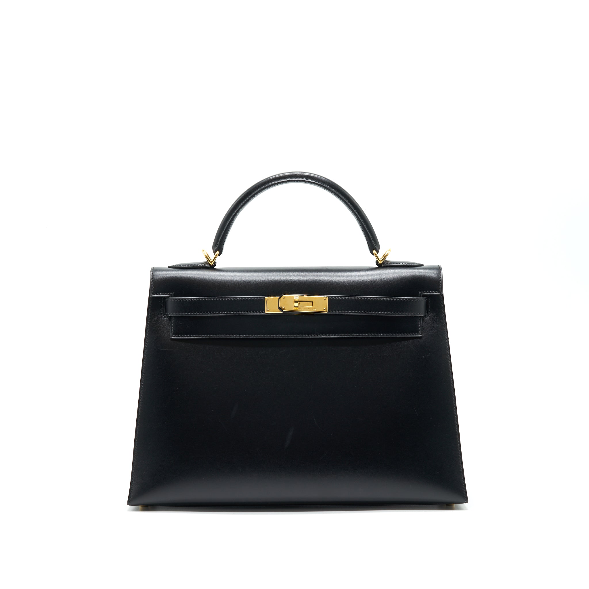 HERMES KELLY32 BOX LEATHER BLACK GHW (SHOULDER STAP MISSING)