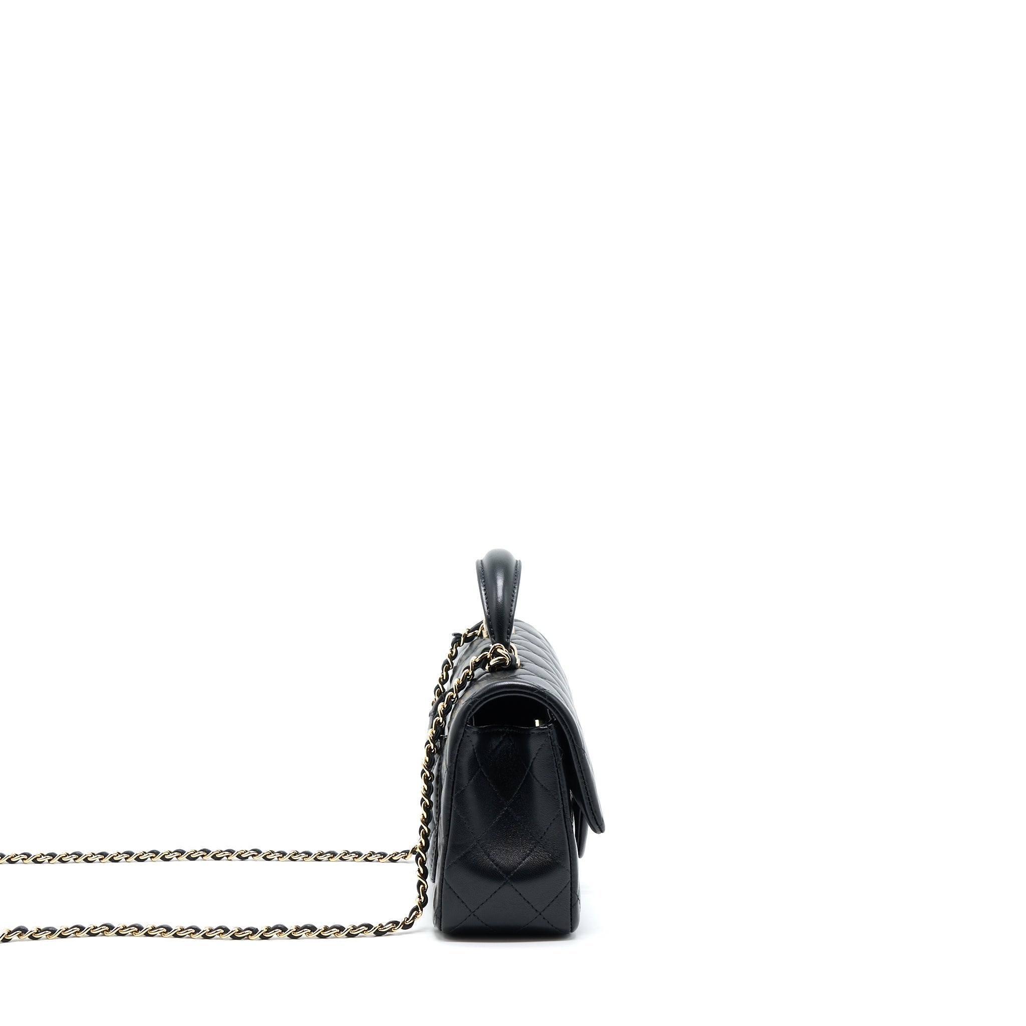 CHANEL 22A TOP HANDLE MINI RECTANGULAR FLAP BAG LAMBSKIN BLACK GHW (MICROCHIP)
