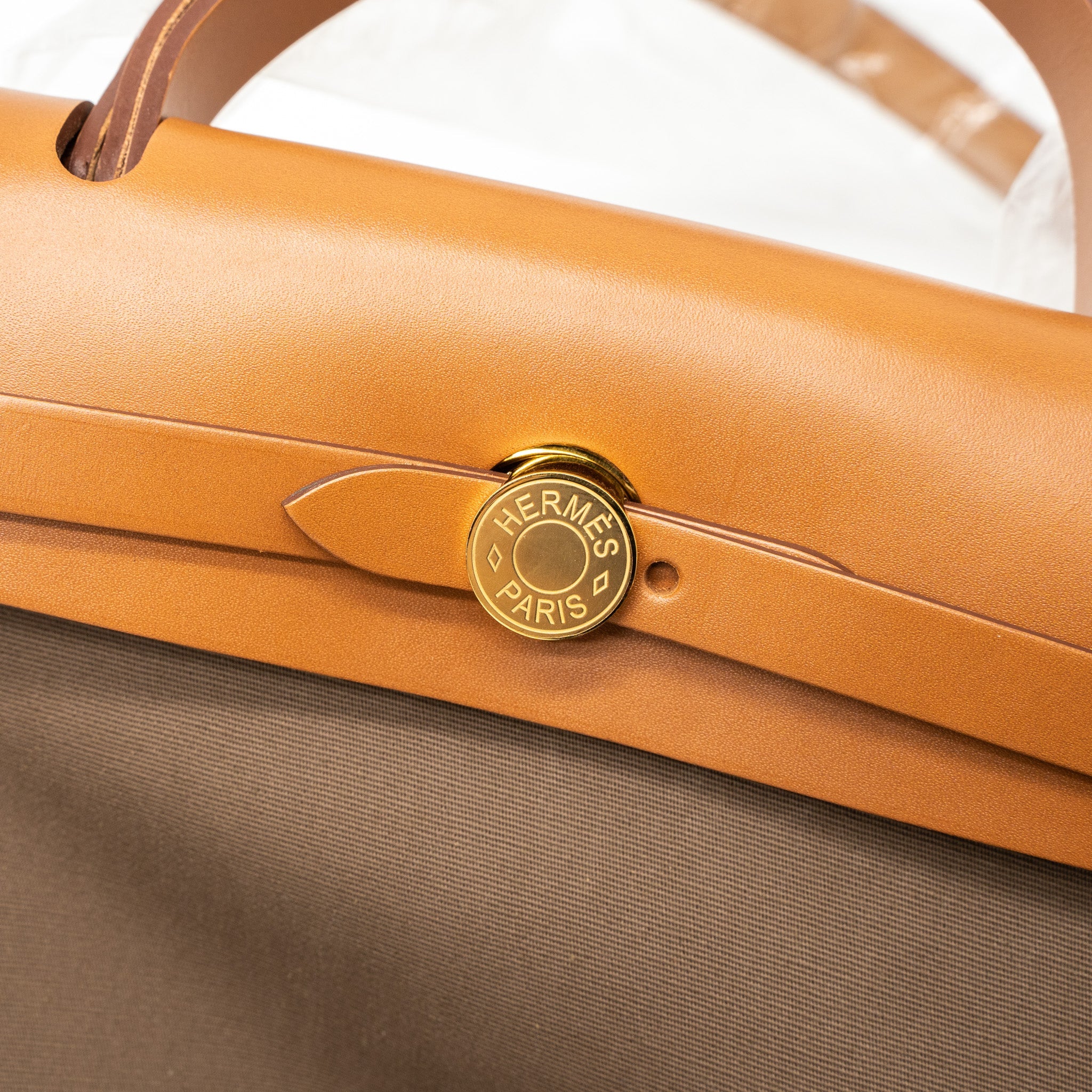 HERMES HERBAG 31 ZIP BAG CANVAS/VACHE HUNTER ETOUPE-DUNE/FAUVE GHW
