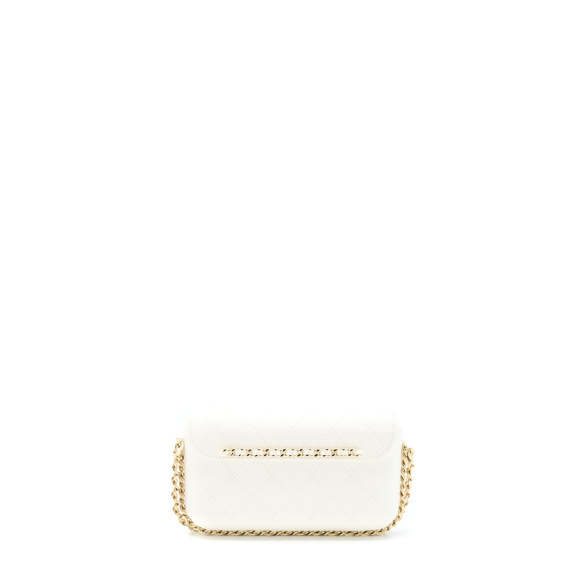 CHANEL RECTANGULAR MINI FLAP PHONE CASE BAG QUILTED LAMBSKIN WHITE LGHW (MICROCHIP)