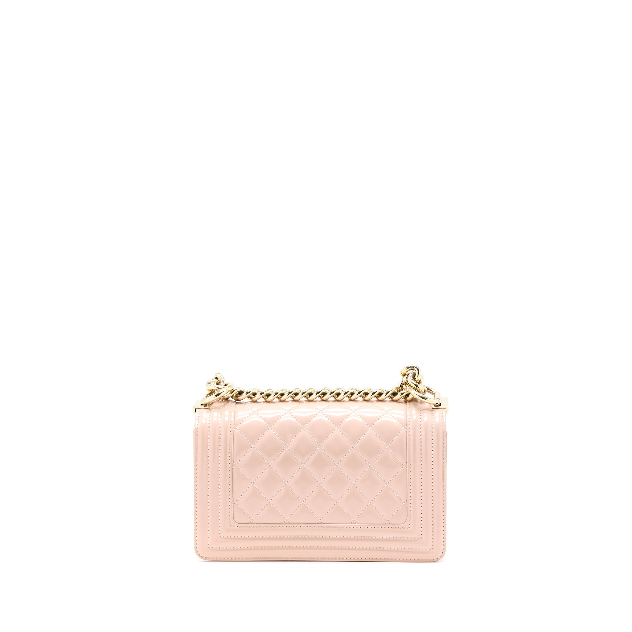 CHANEL SMALL BOY BAG PATENT LEATHER LIGHT PINK LGHW