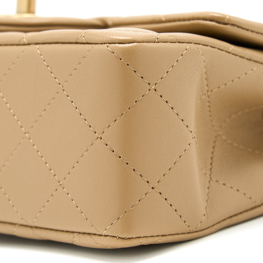 CHANEL 22B DETAIL TOP HANDLE MINI RECTANGULAR LAMBSKIN NJ528 DARK BEIGE BRUSHED GHW