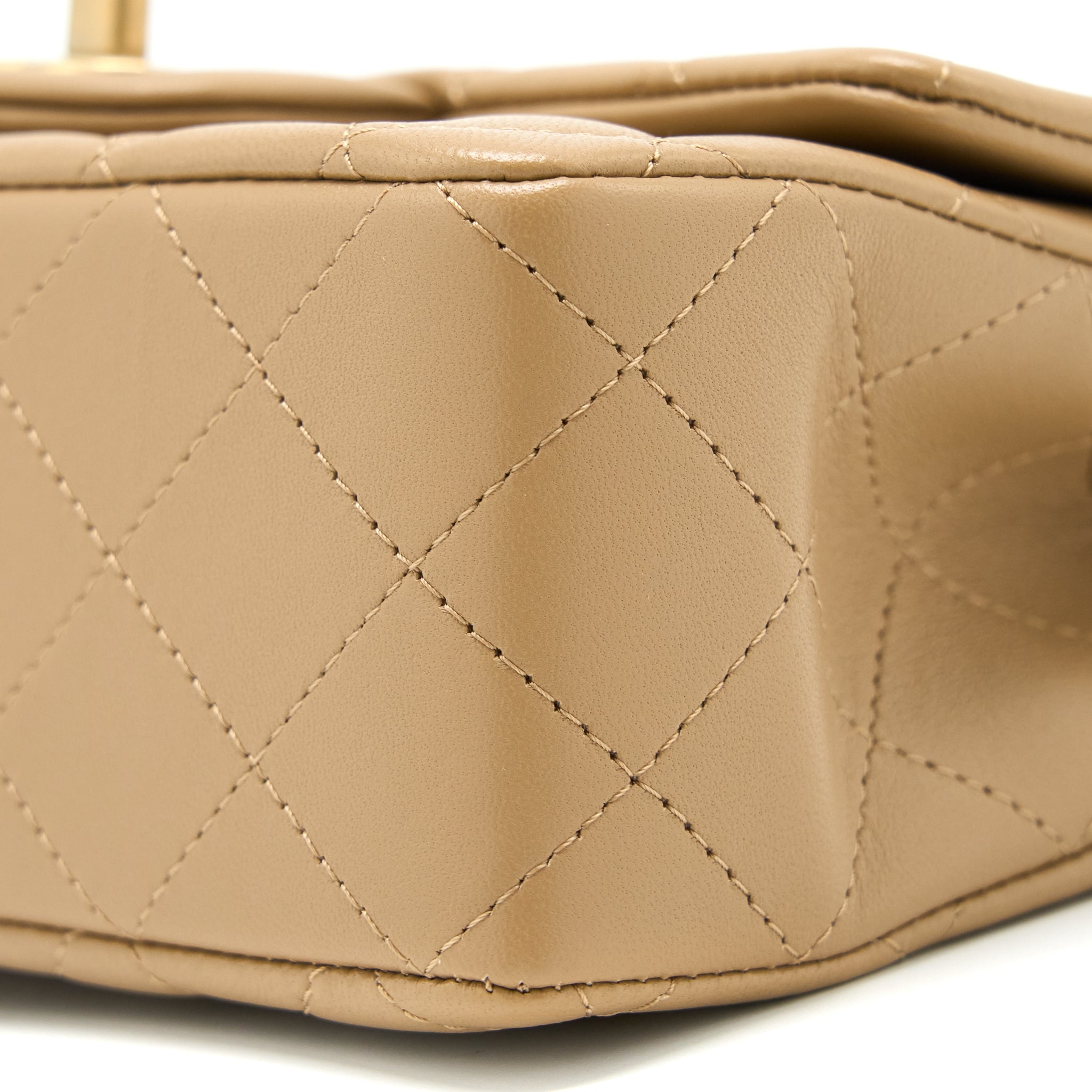 CHANEL 22B DETAIL TOP HANDLE MINI RECTANGULAR LAMBSKIN NJ528 DARK BEIGE BRUSHED GHW
