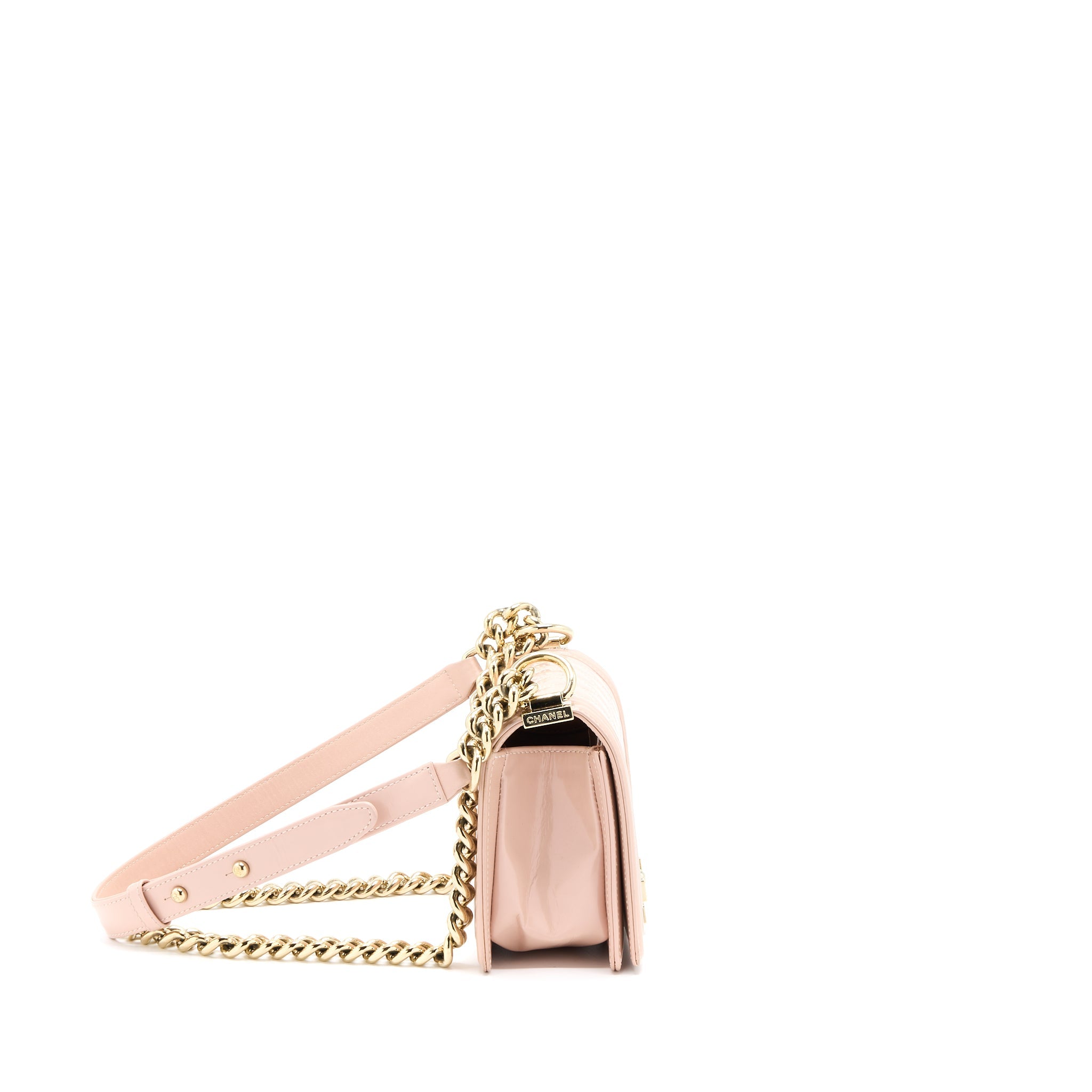 CHANEL SMALL BOY BAG PATENT LEATHER LIGHT PINK LGHW