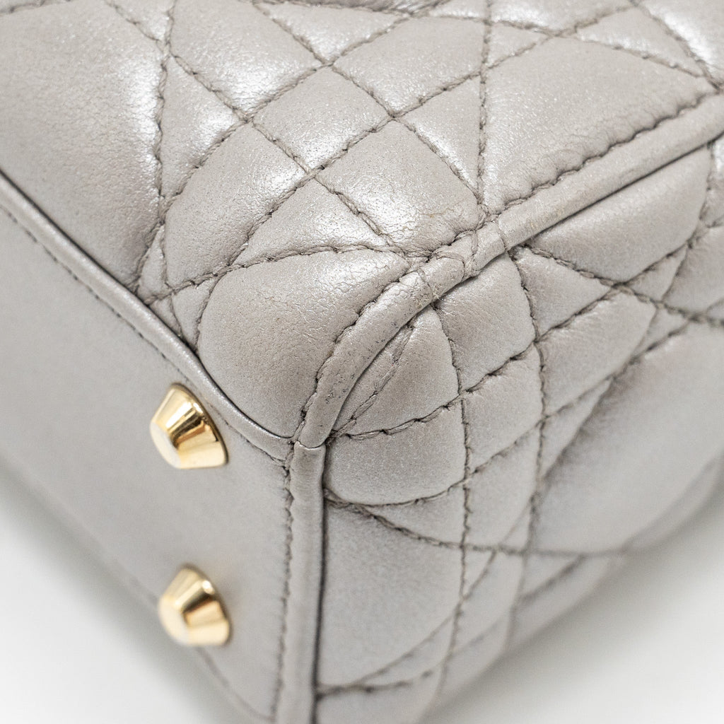 DIOR MINI LADY DIOR LAMBSKIN IRIDESCENT GREY LGHW
