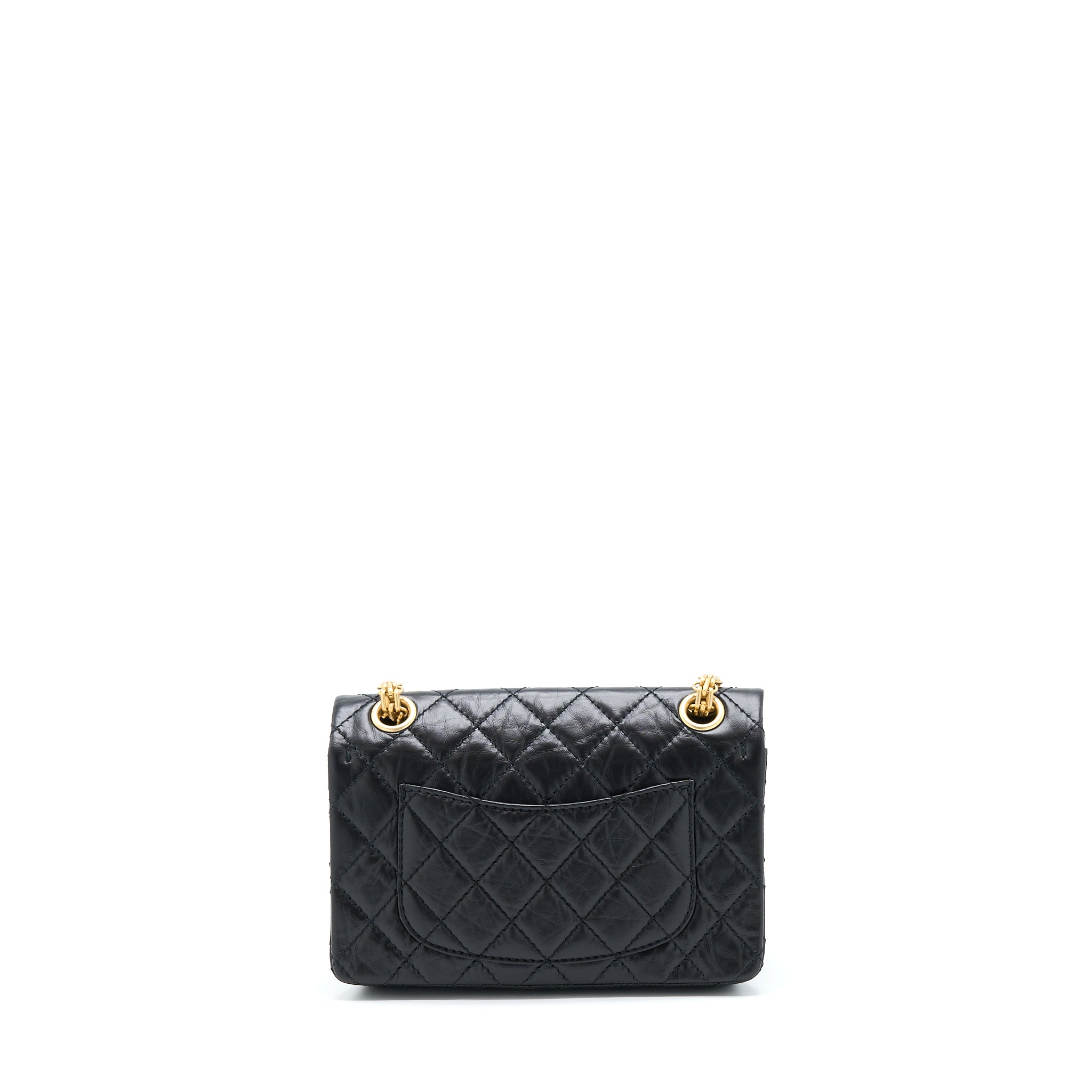 CHANEL MINI 2.55 REISSUE FLAP BAG AGED CALFSKIN BLACK BRUSHED GHW (MICROCHIP)