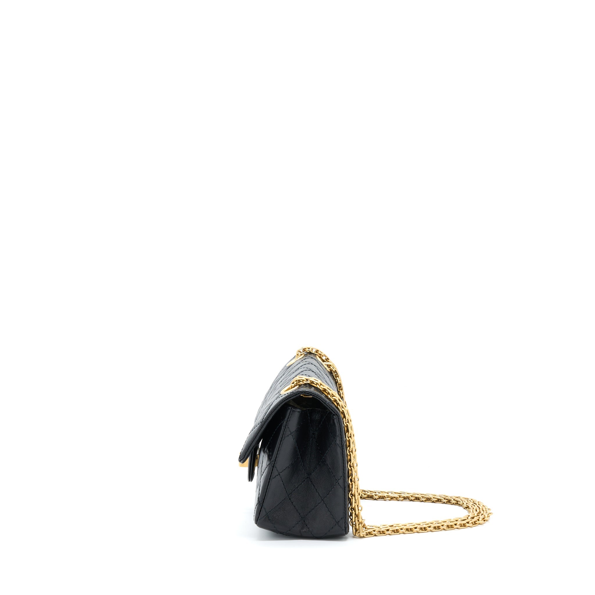 CHANEL MINI 2.55 REISSUE FLAP BAG AGED CALFSKIN BLACK BRUSHED GHW (MICROCHIP)