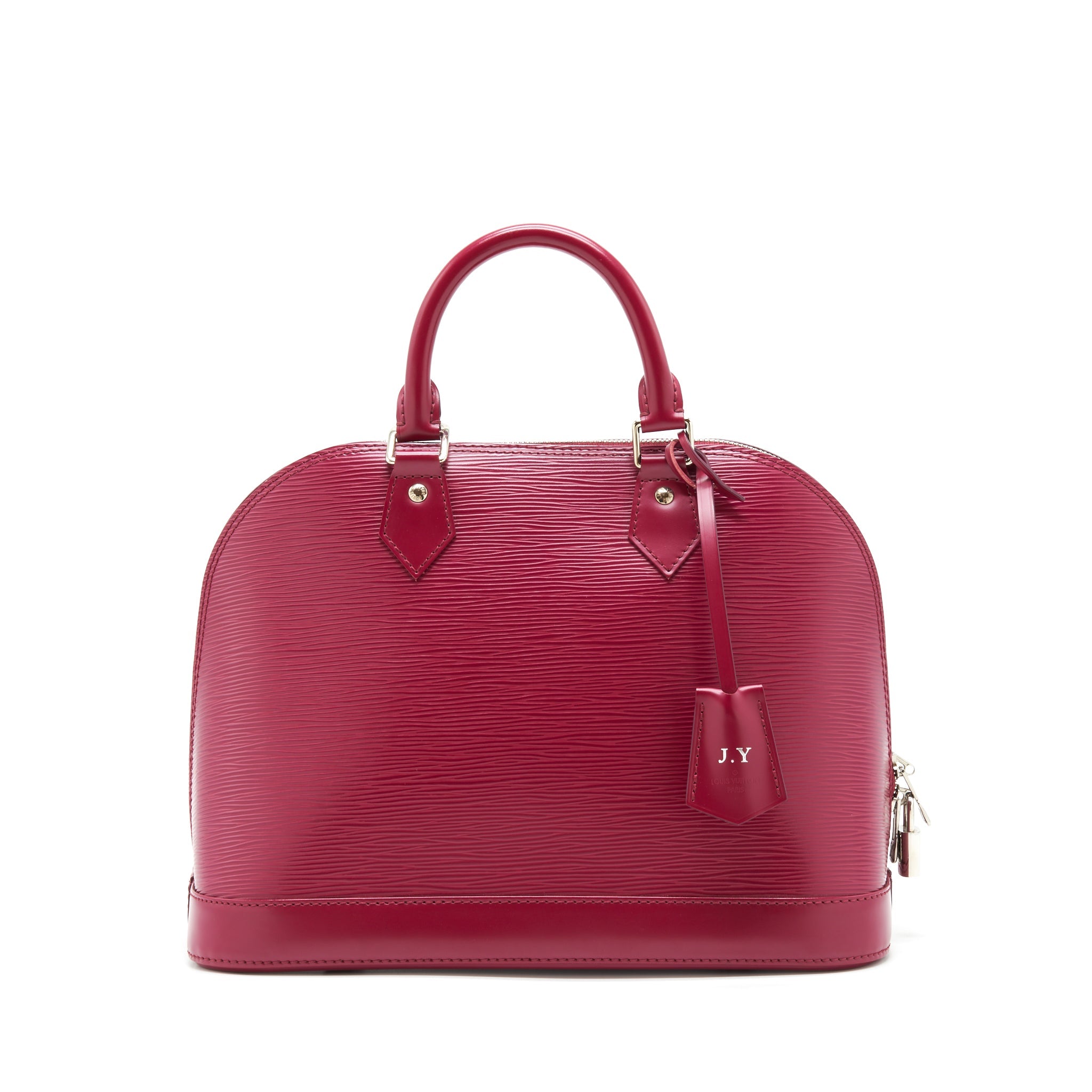 LOUIS VUITTON ALMA PM EPI DARK RED SHW WITH INITIAL J.Y ON KEY TAG