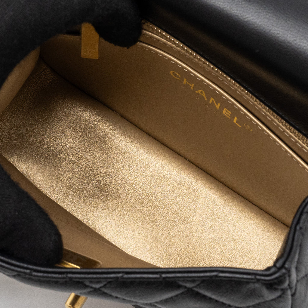 CHANEL PEARL CRUSH MINI SQUARE FLAP BAG LAMBSKIN BLACK GHW(MICROCHIP)