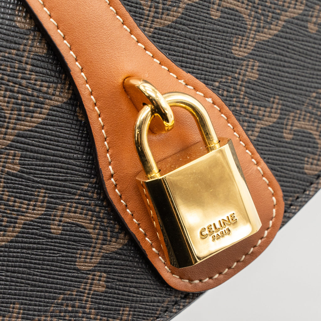 CELINE CLUTCH ON STRAP TABOU CALFSKIN/TRIOMPHE CANVAS TAN GHW
