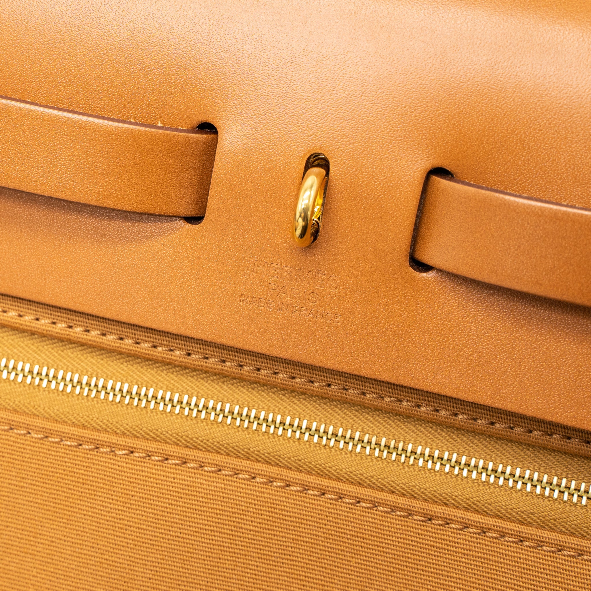 HERMES HERBAG 31 ZIP BAG CANVAS/VACHE HUNTER ETOUPE-DUNE/FAUVE GHW