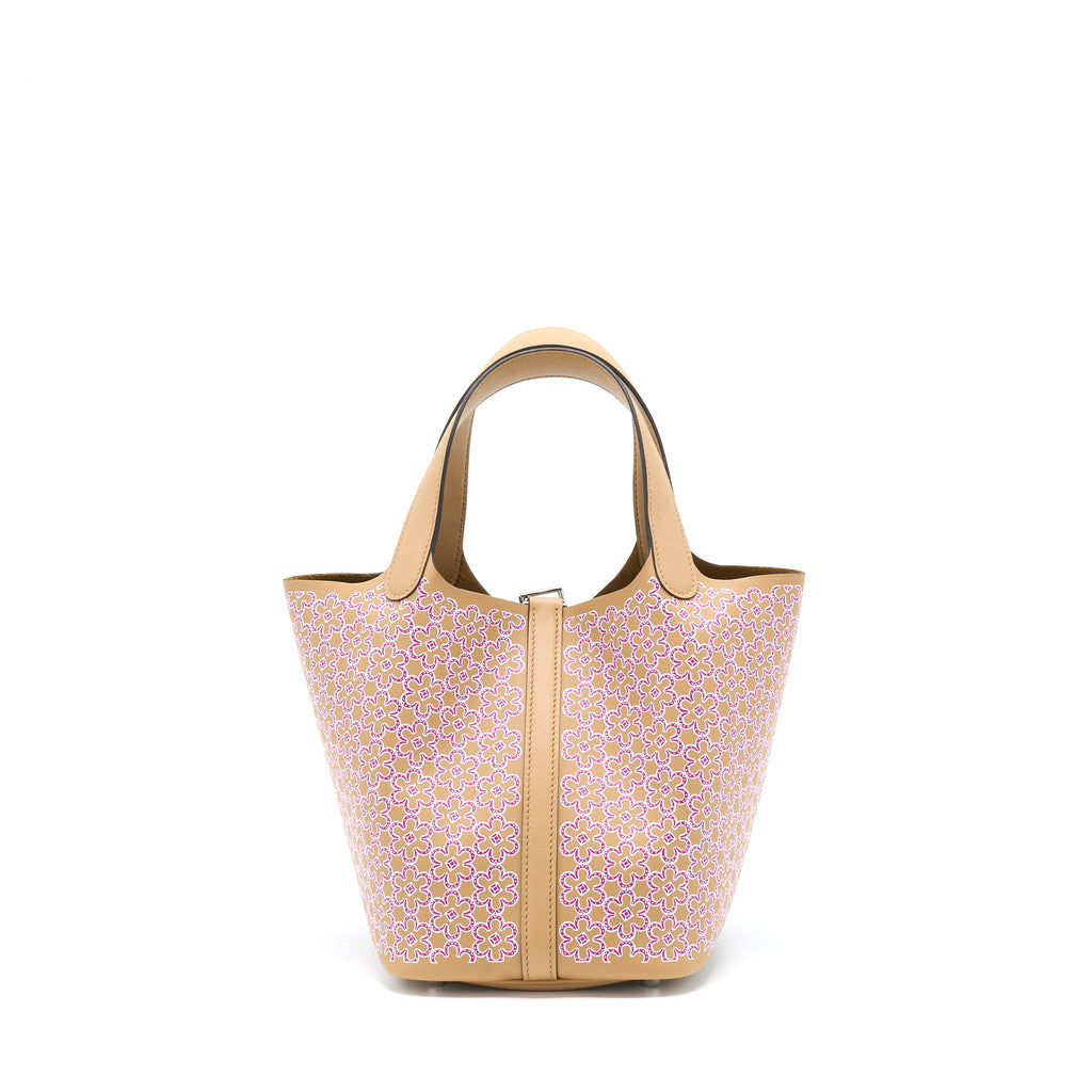 HERMES PICOTIN 18 LUCKY DAISY SWIFT CHAI/ROSE/BLANC SHW